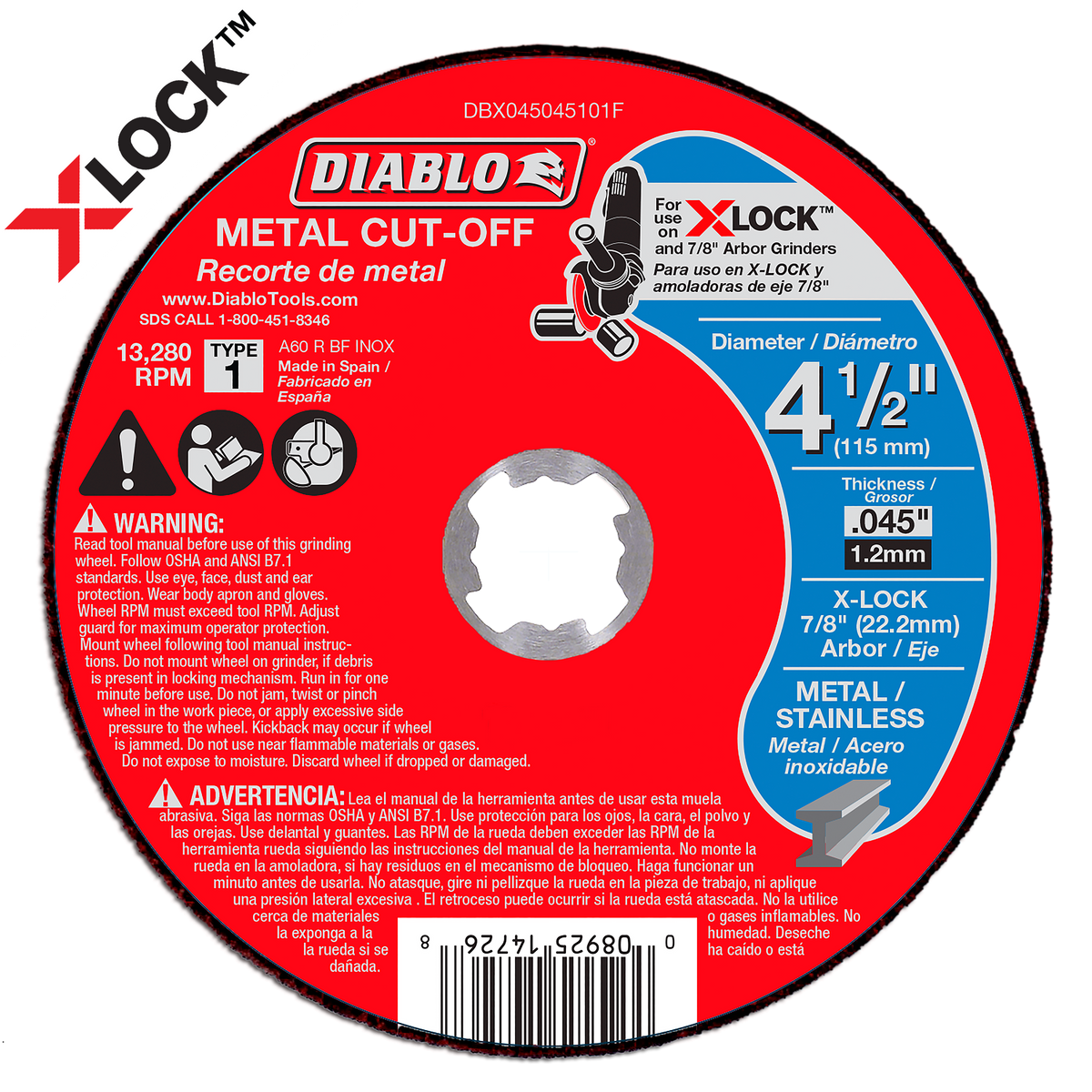 Diablo DBX045045101F 4-1/2" X-LOCK Metal Cut-Off Disc