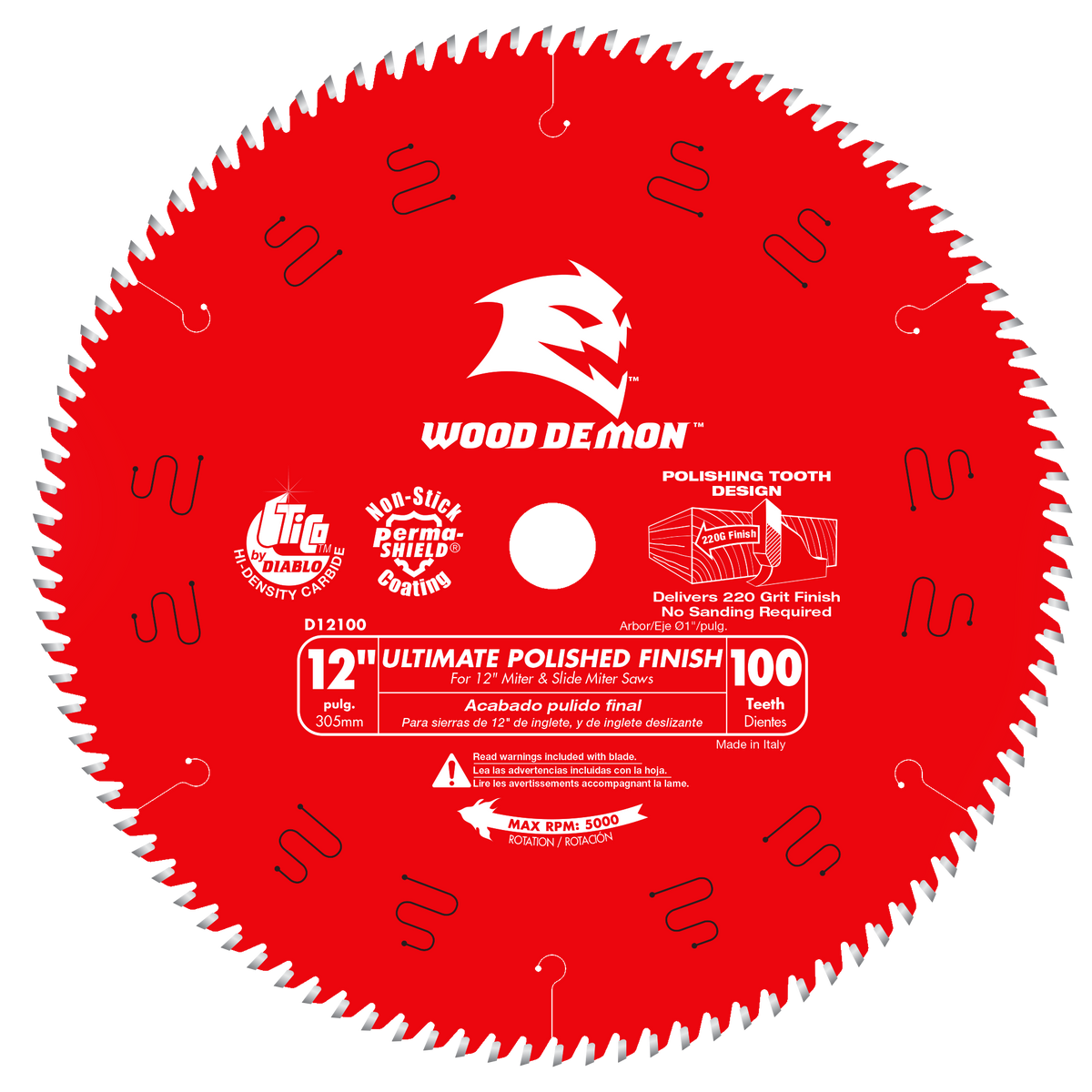 Diablo D12100X 12" x 100-Teeth Ultimate Polished Finish Saw Blade for Wood