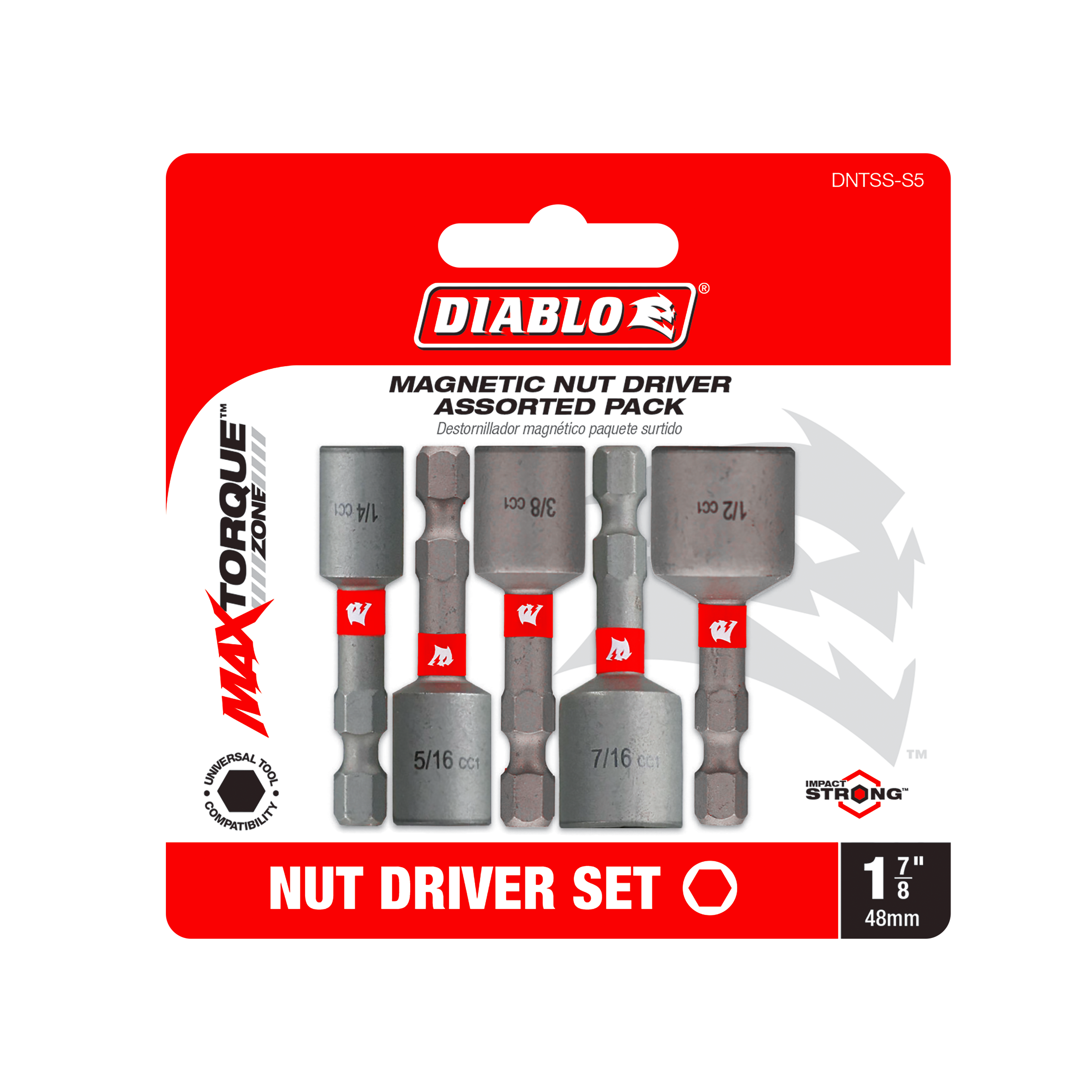 Diablo DNTSS-S5 1-7/8" Magnetic Nut Driver Assorted Pack (5-Piece)