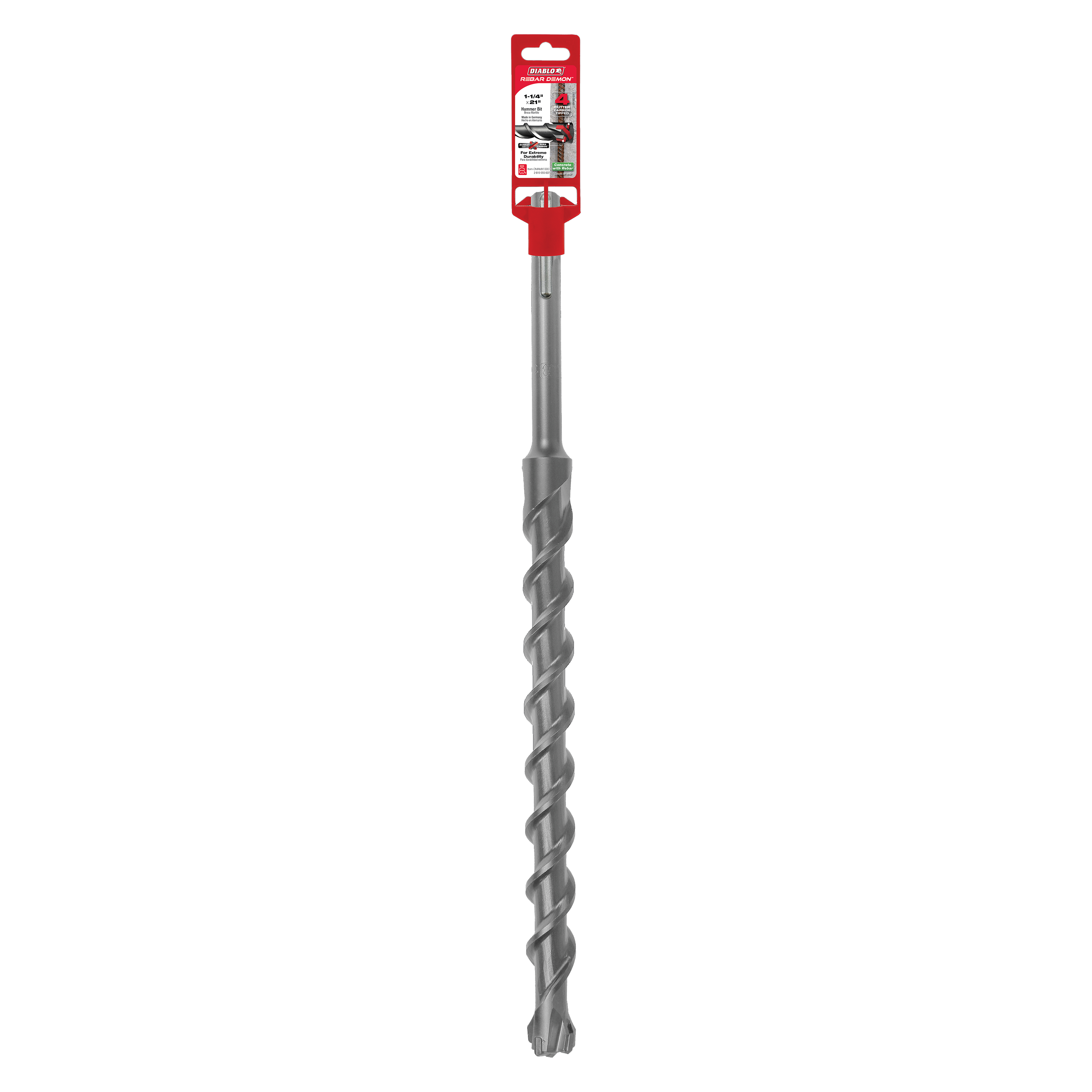 Diablo DMAMX1300 1-1/4" x 16" x 21" Rebar Demon™ SDS-Max 4-Cutter Full Carbide Head Hammer Drill Bit