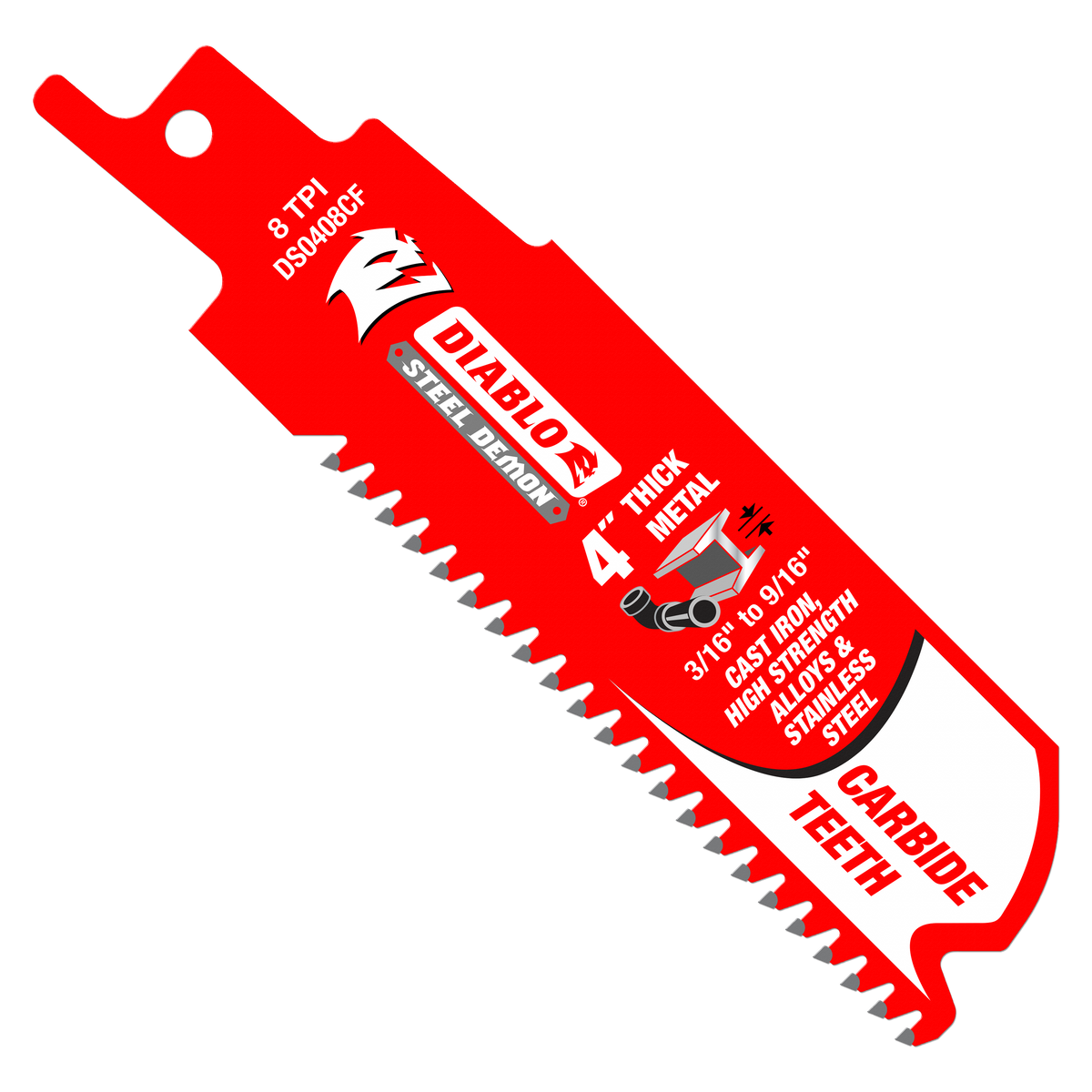 Diablo DS0408CF 4" 8TPI Steel Demon™ Carbide Teeth Reciprocating Saw Blade for Thick Metal