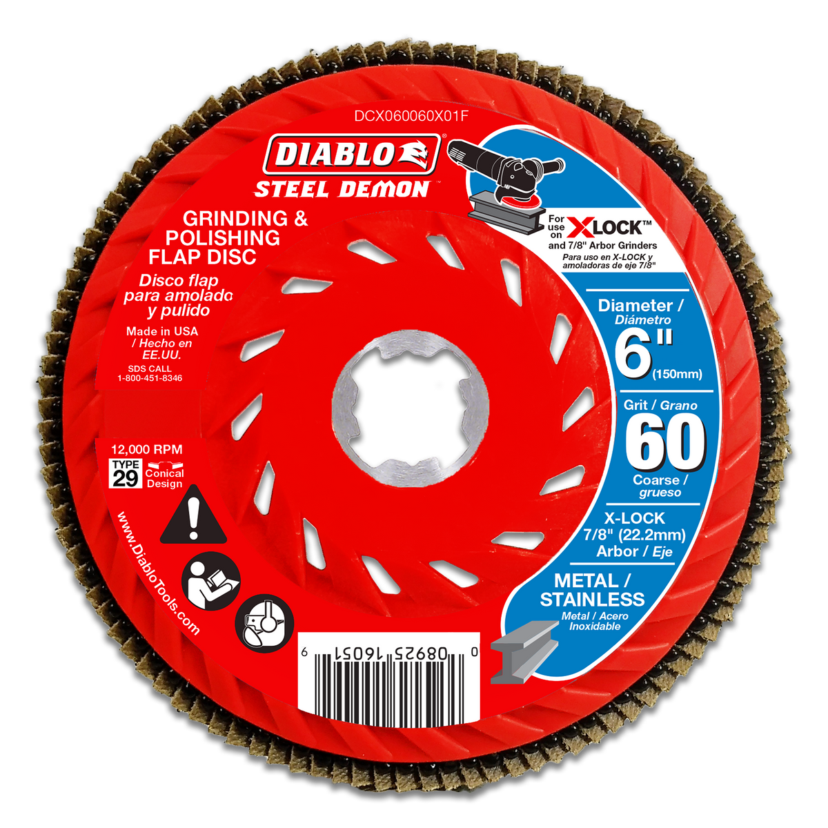 Diablo DCX060060X01F 6" 60-Grit X-LOCK Steel Demon™ Flap Disc for Metal