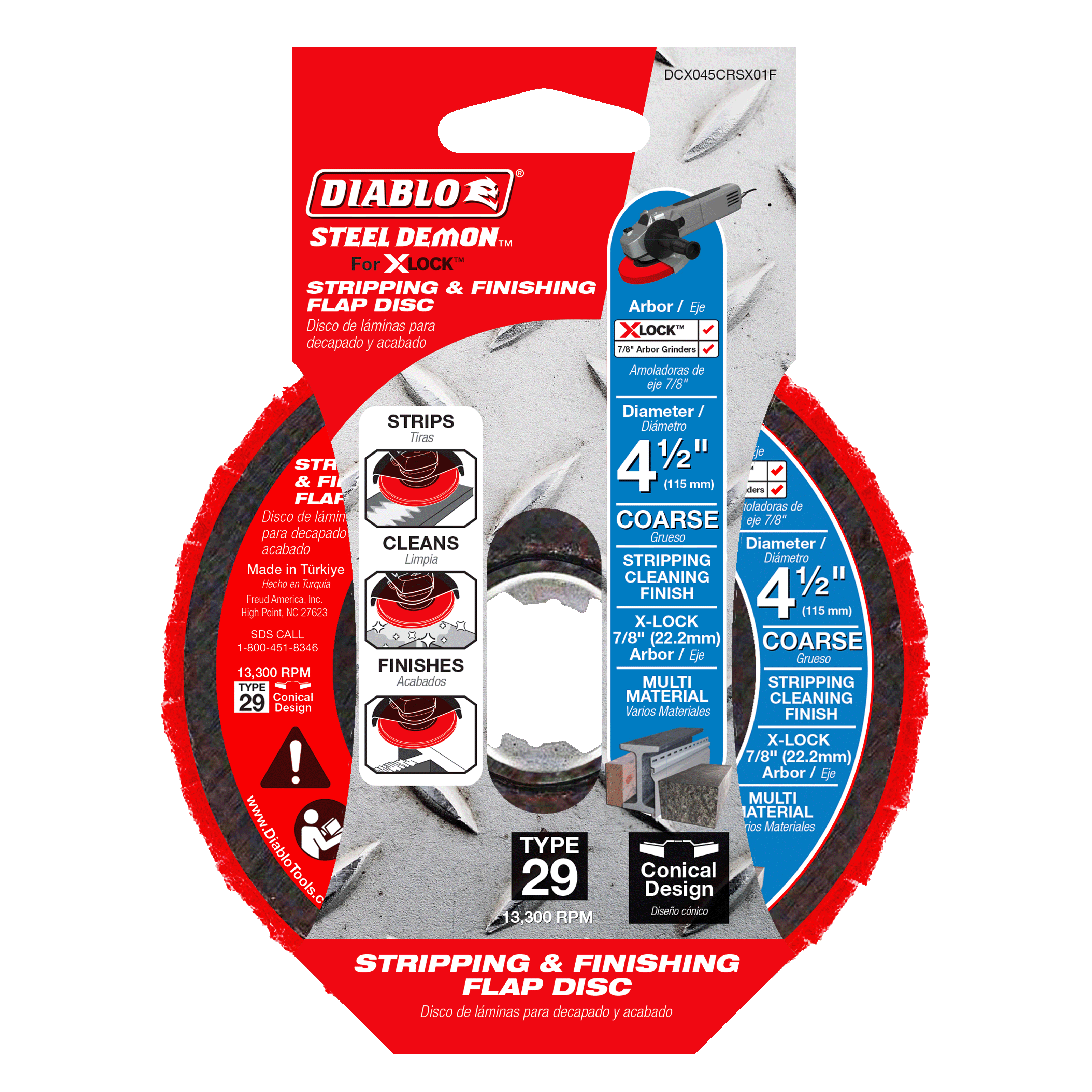 Diablo DCX045CRSX01F Diablo Steel Demon™ 4-1/2" Coarse Stripping and Finishing Flap Disc for X-LOCK™ and 7/8" Arbor Angle Grinders