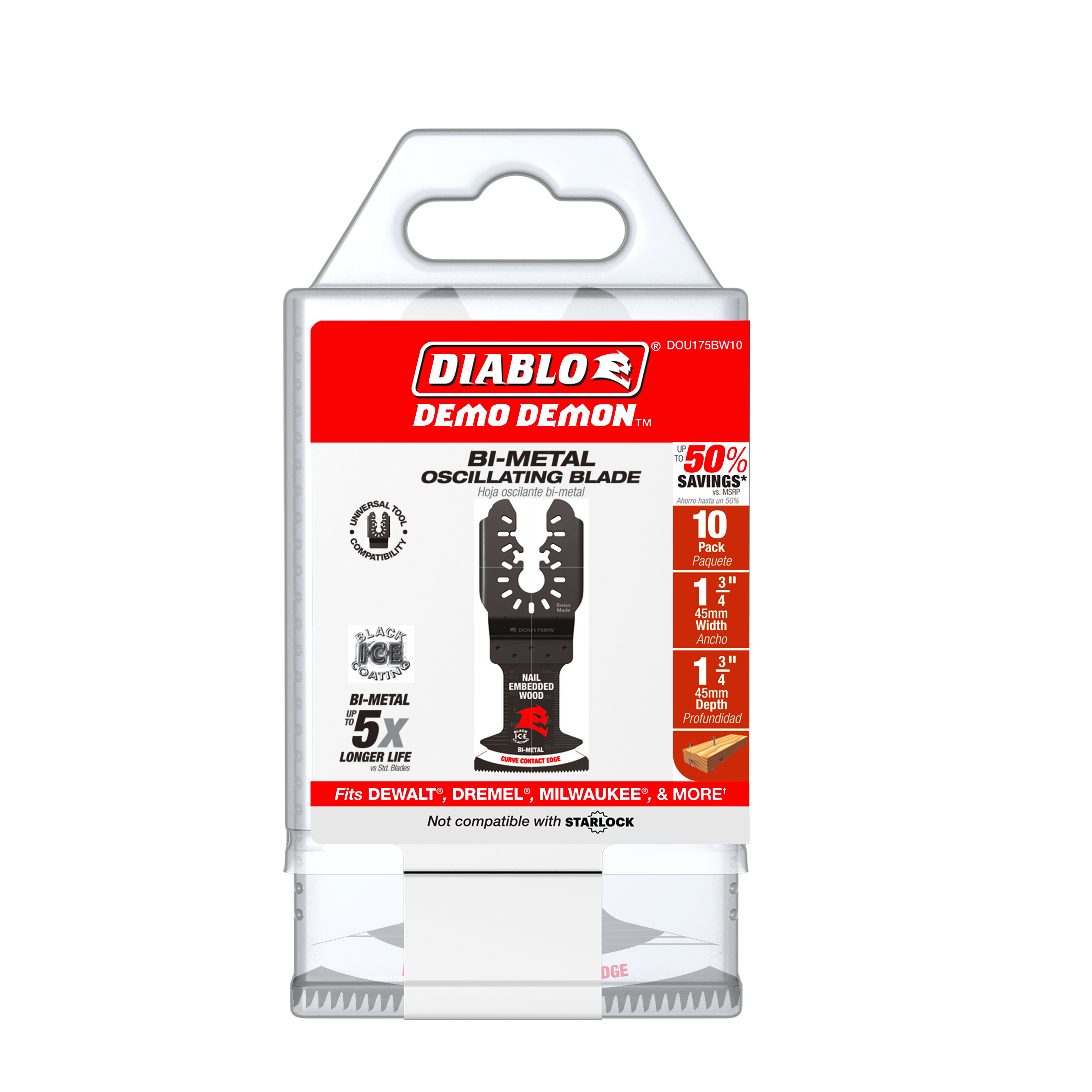 Diablo DOU175BW10 1-3/4" Diablo Demo Demon™ Bi-Metal Oscillating Blades for Nail-Embedded Wood (10-Pack)