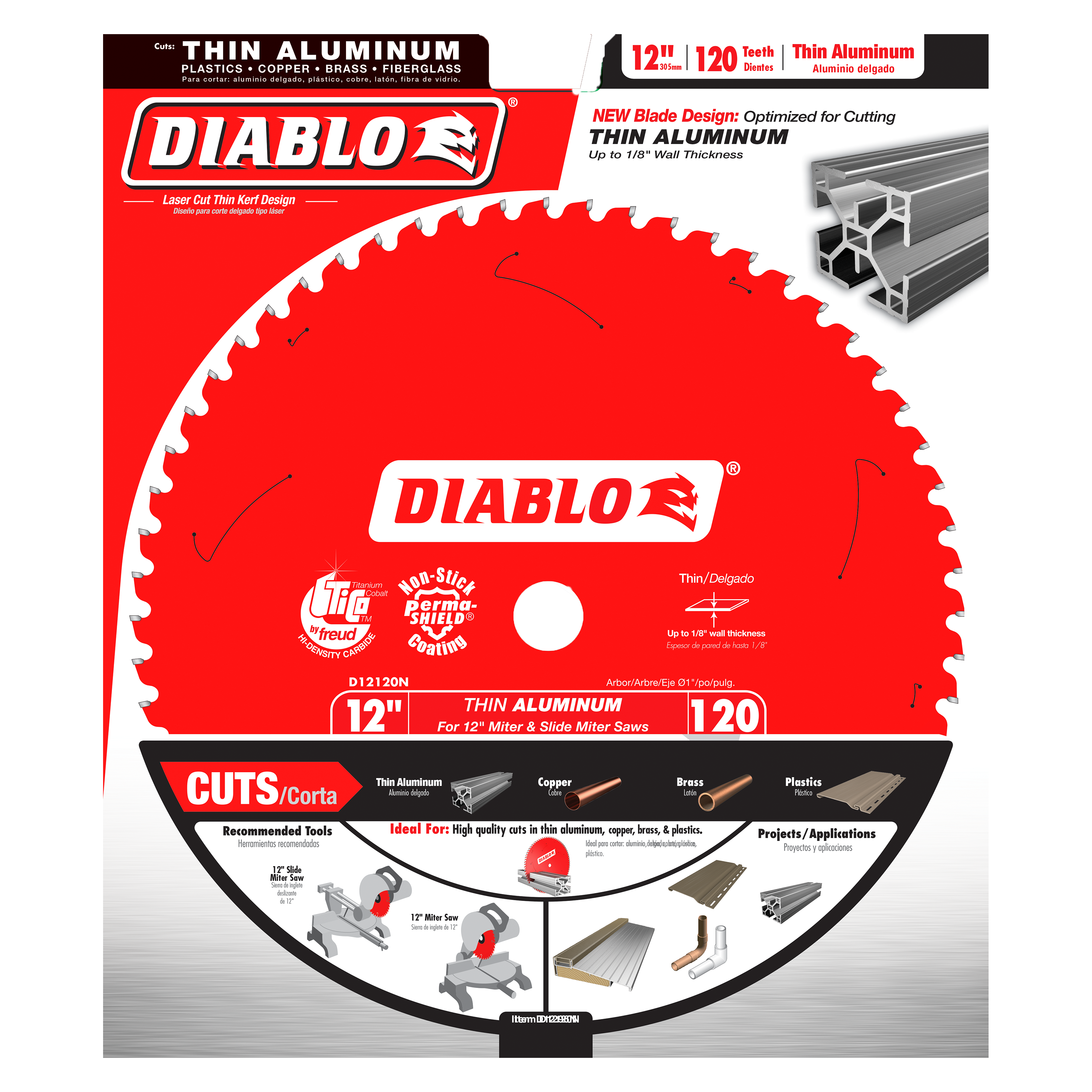 Diablo D12120N 12" 120-Tooth Thin Aluminum Cutting Circular Saw Blade
