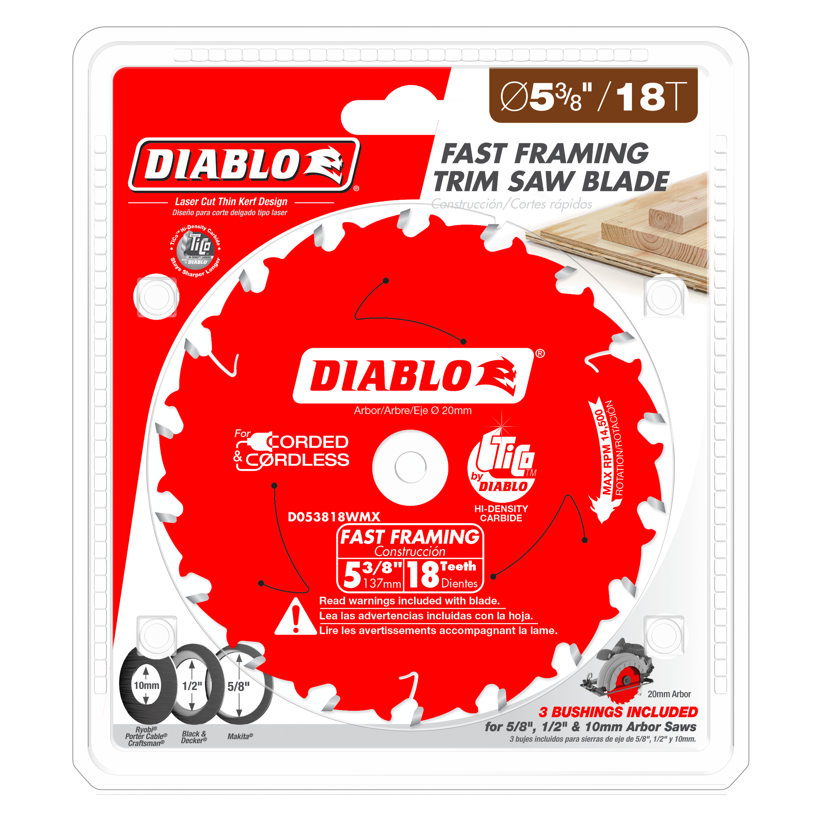 Diablo D053818WMX 5-3/8" x 18-Teeth Fast Framing Saw Blade for Wood