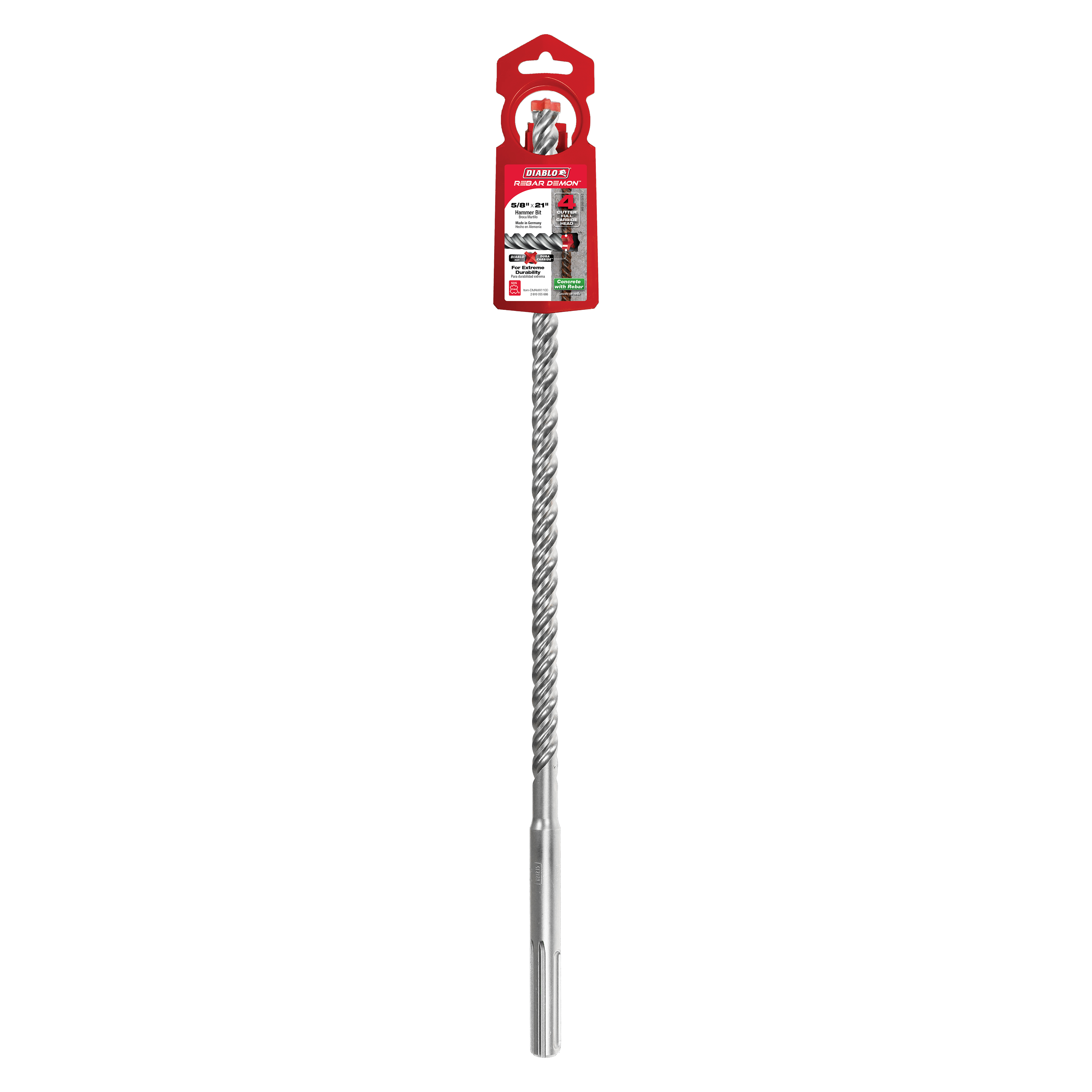 Diablo DMAMX1100 5/8" x 16" x 21" Rebar Demon™ SDS-Max 4-Cutter Full Carbide Head Hammer Drill Bit