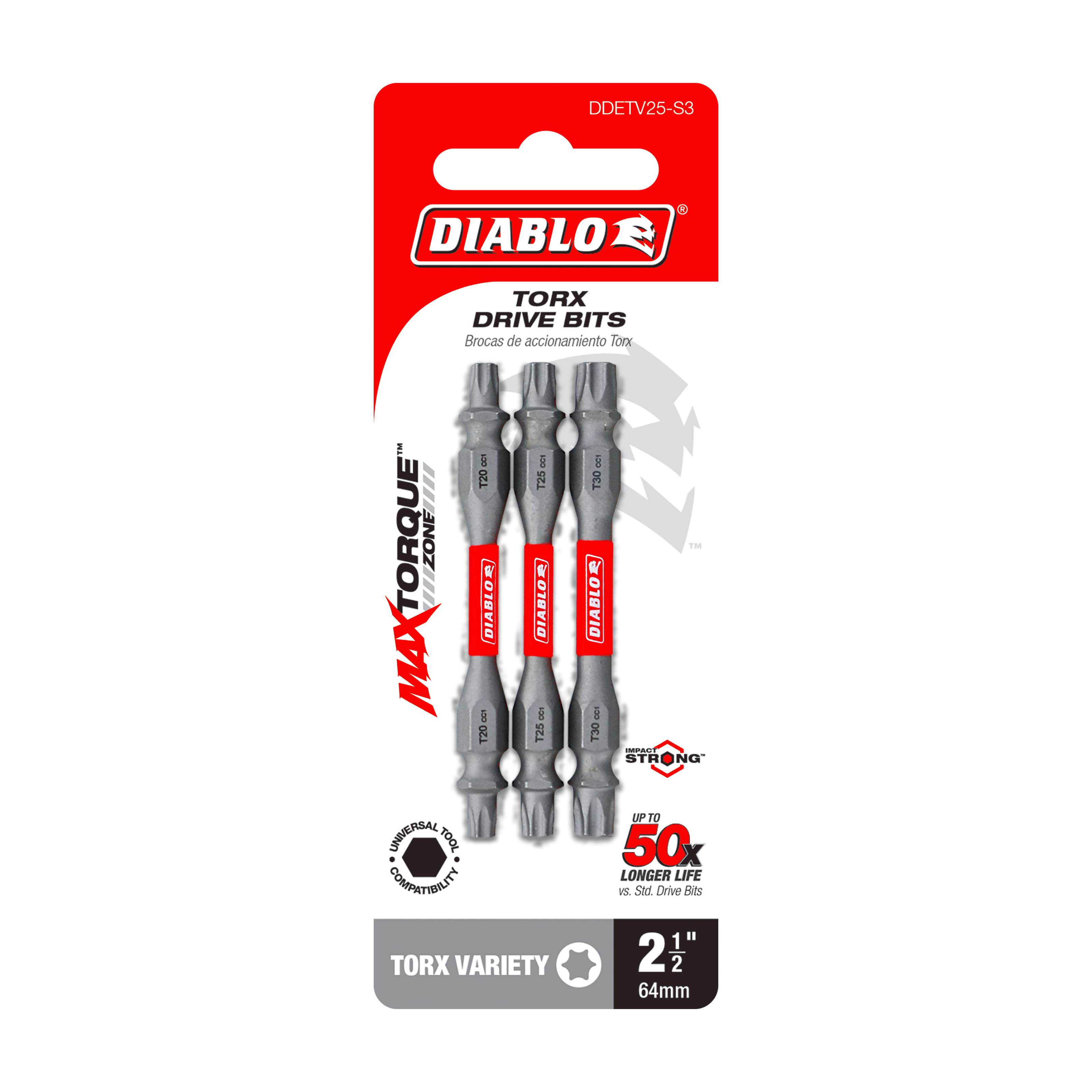 Diablo DDETV25-S3 2-1/2" Double-Ended Torx Drive Bits (3-Piece)