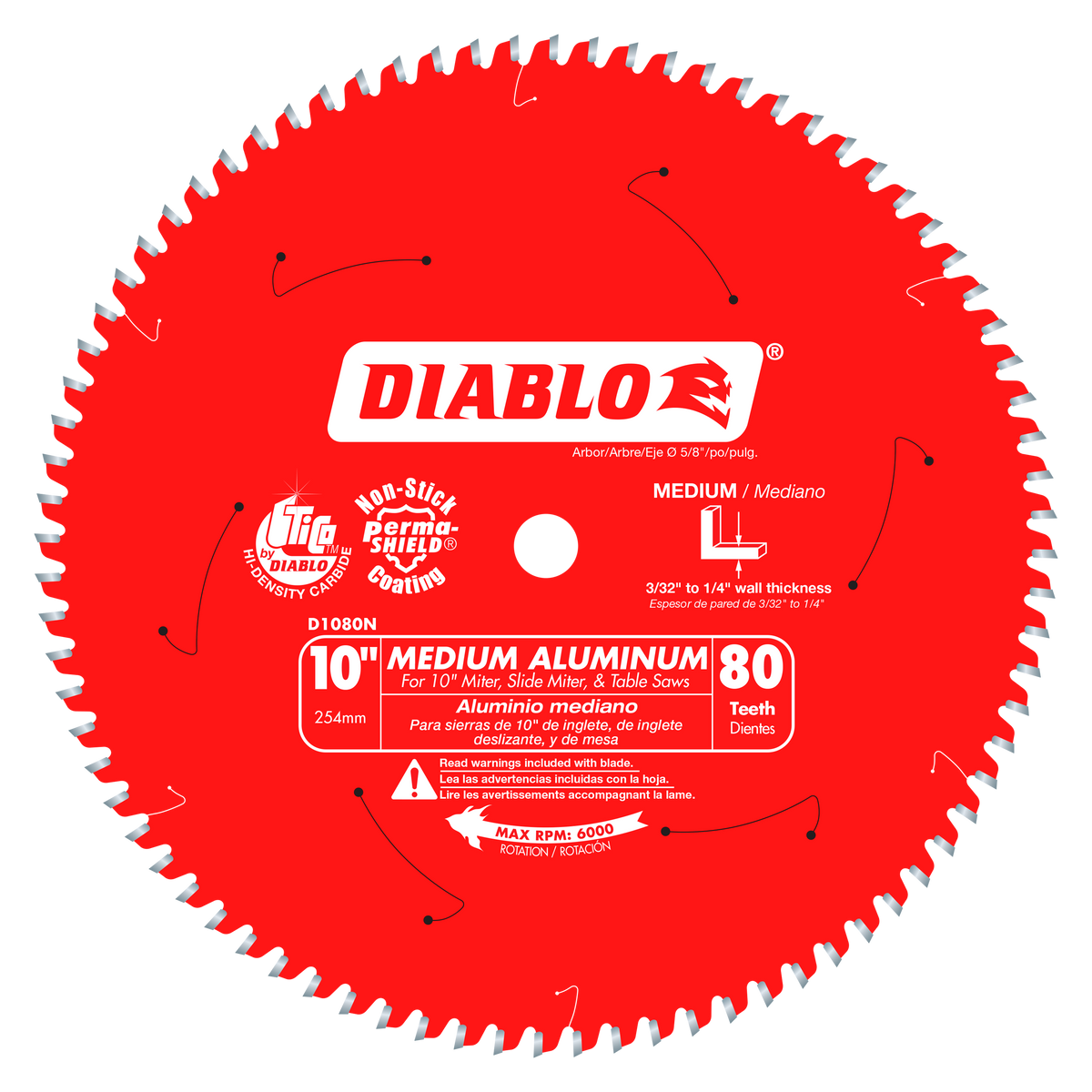 Diablo D1080N 10" x 80-Teeth Saw Blade for Medium Aluminum