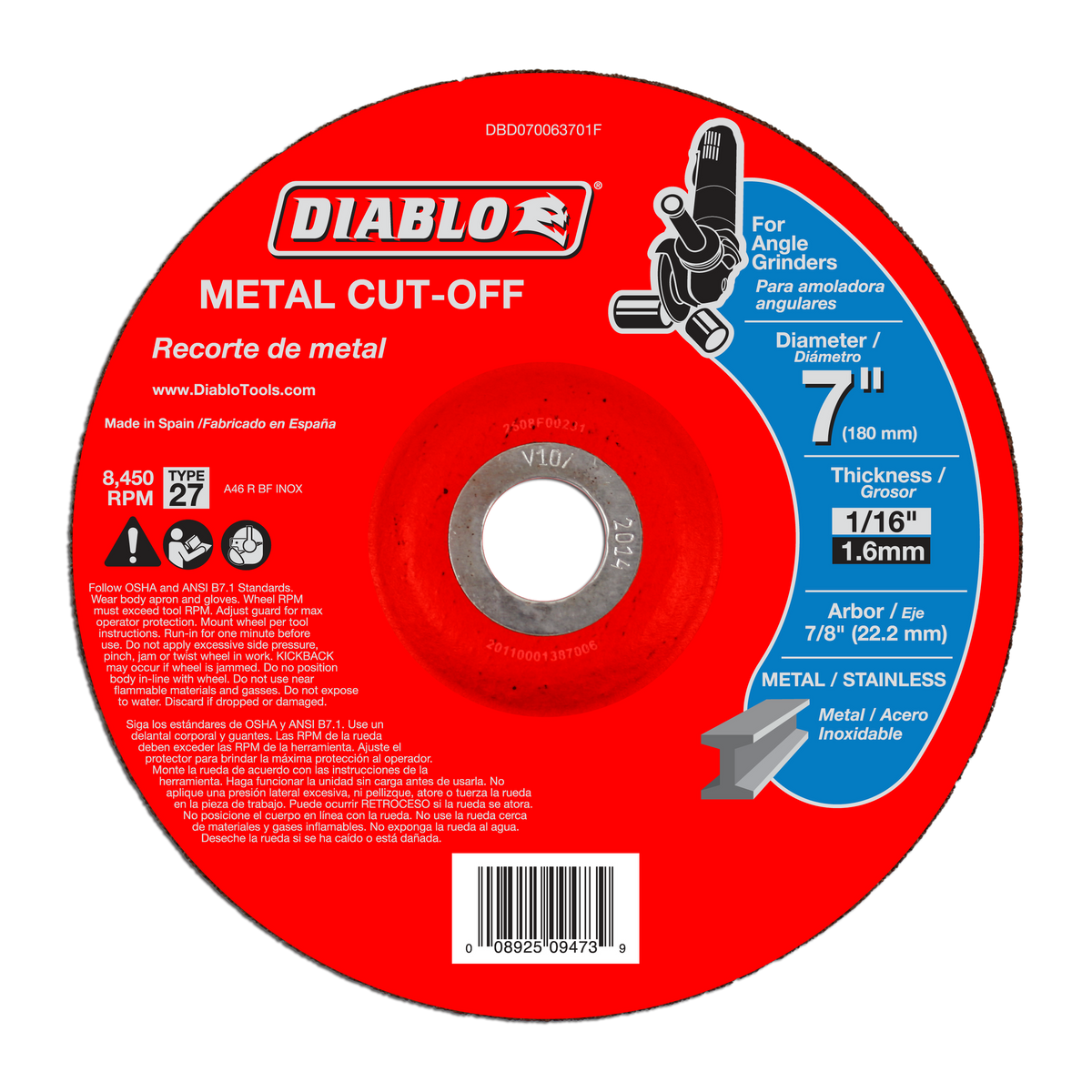 Diablo DBD070063701F 7" Type 27 Metal Cut-Off Disc