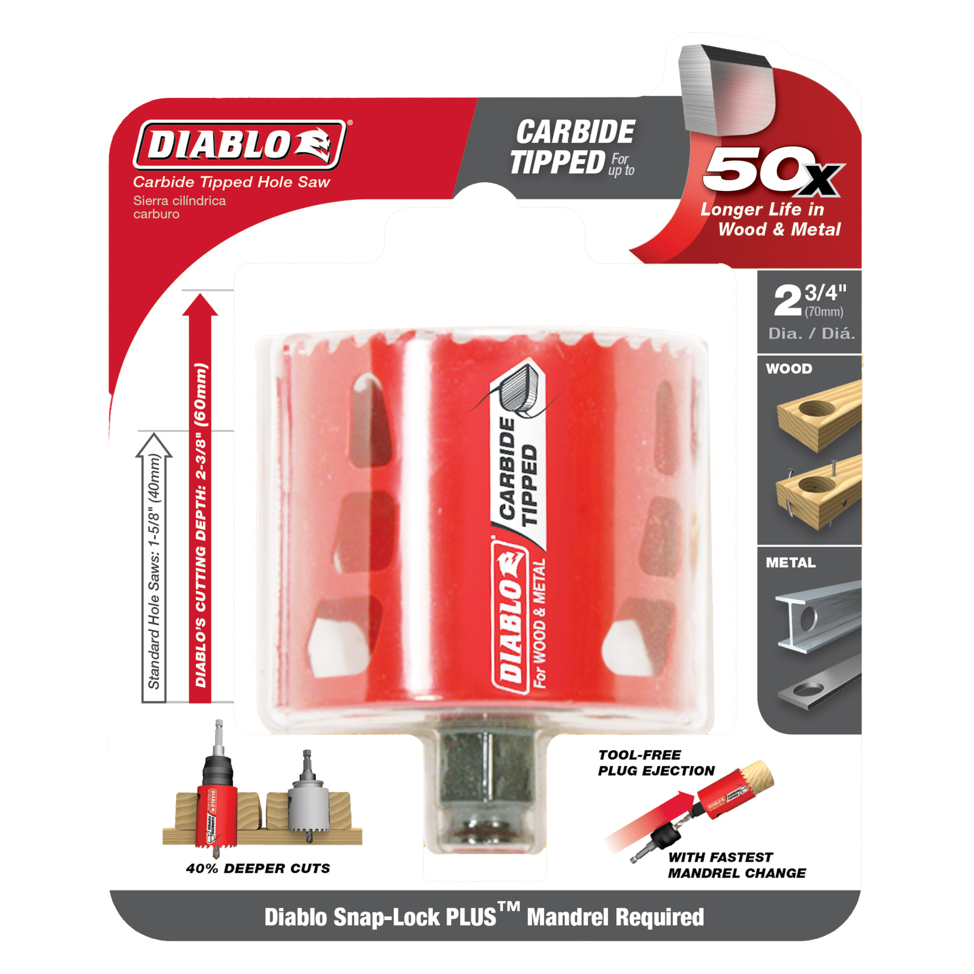 Diablo DHS2750CT 2-3/4" Carbide Teeth Hole Saw for Wood and Metal