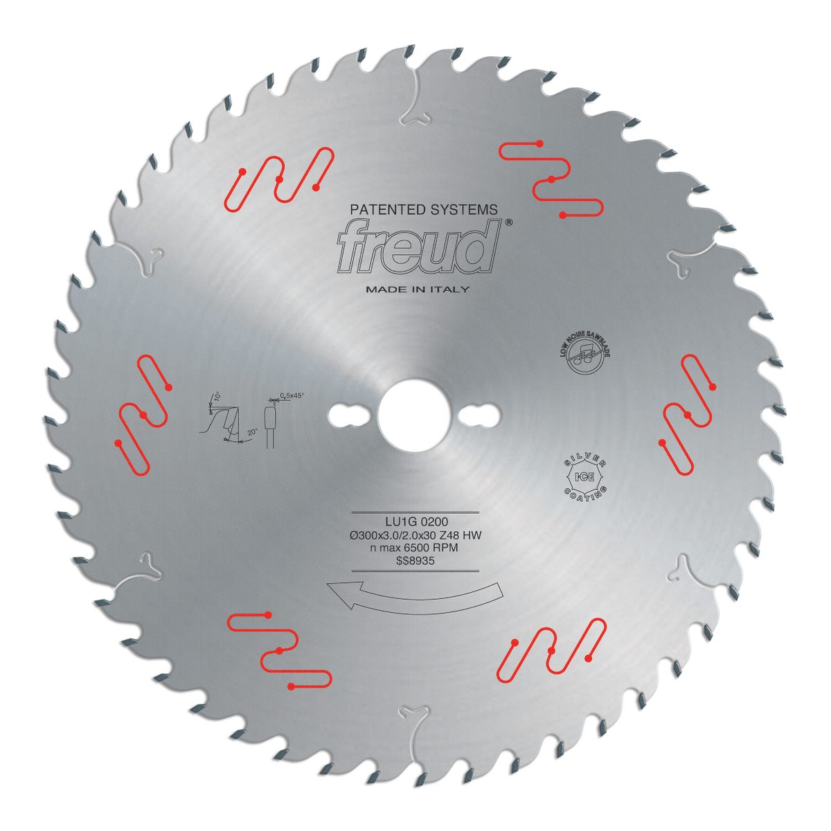 Freud LU1G02 300mm Carbide Tipped Blade for Ripping & Crosscutting, Rounded tooth on the side.