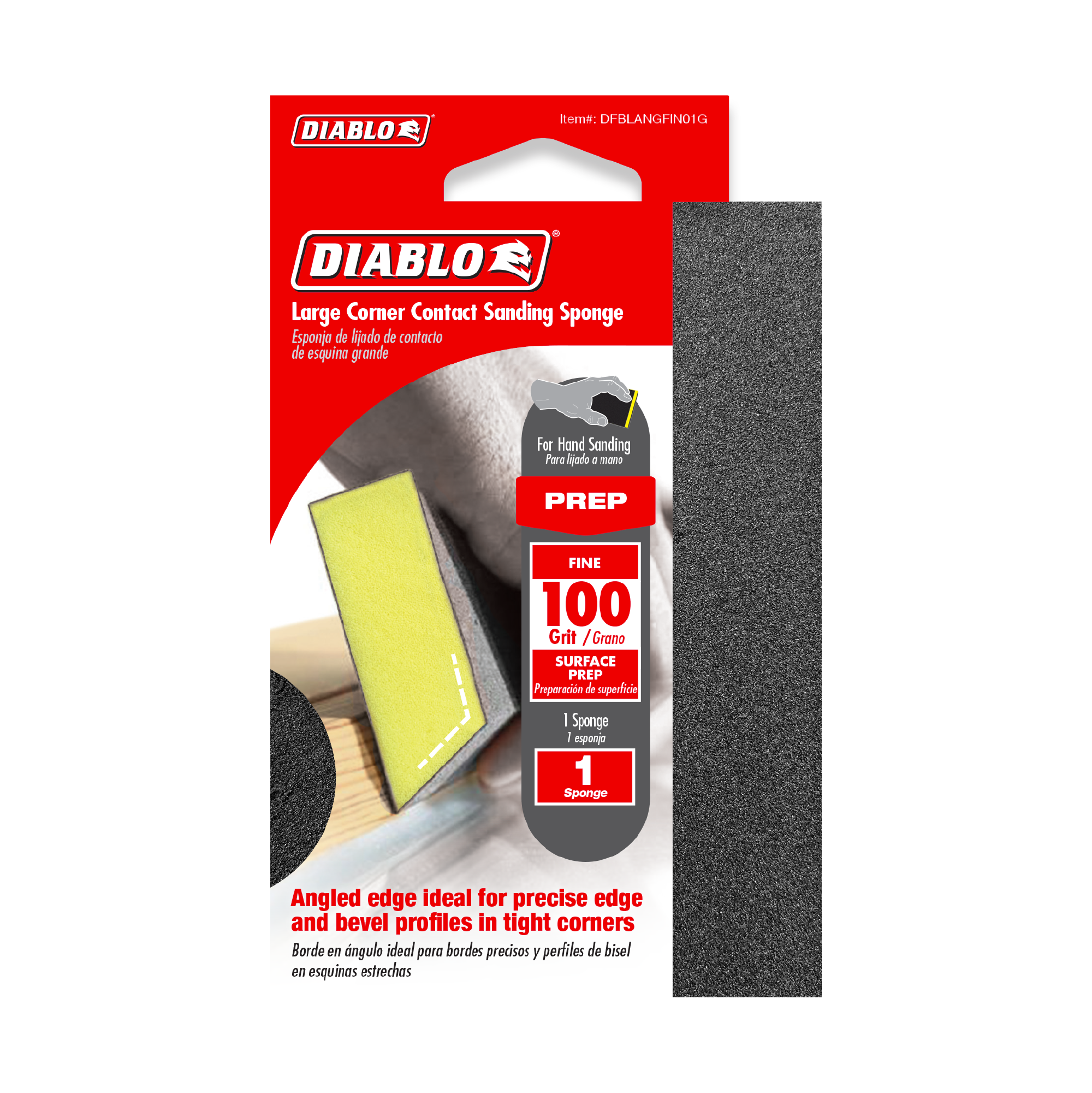 Diablo DFBLANGFIN01G 5" x 3" x 1" 100-Grit Corner Contact Sanding Sponge