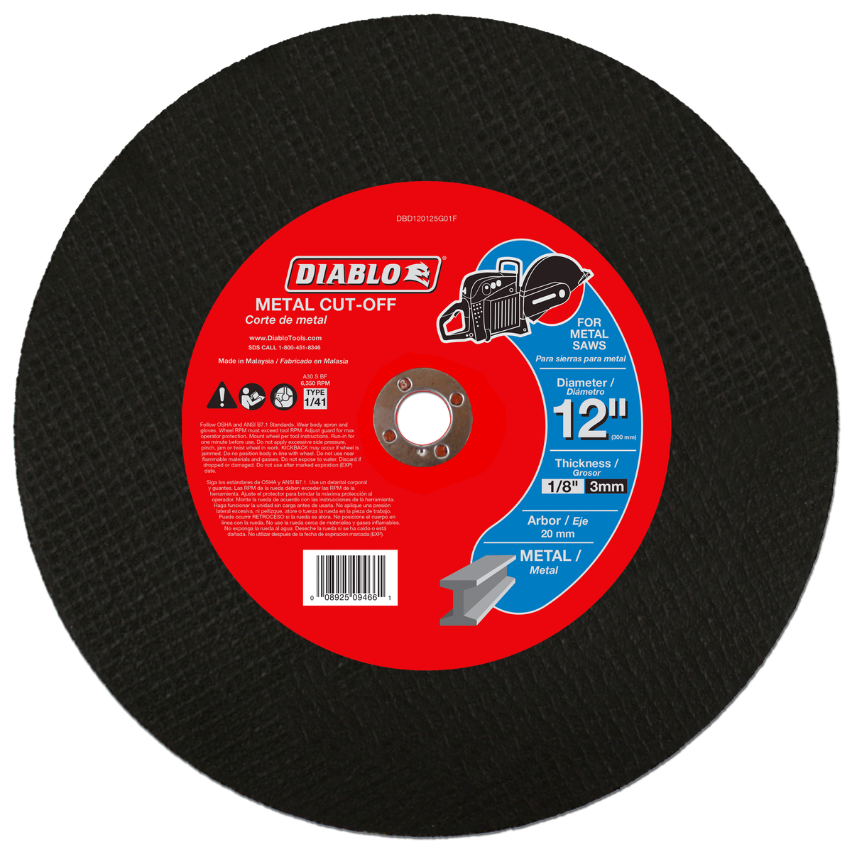 Diablo DBD120125G01F 12" 20mm High Speed Metal Cut-Off Disc