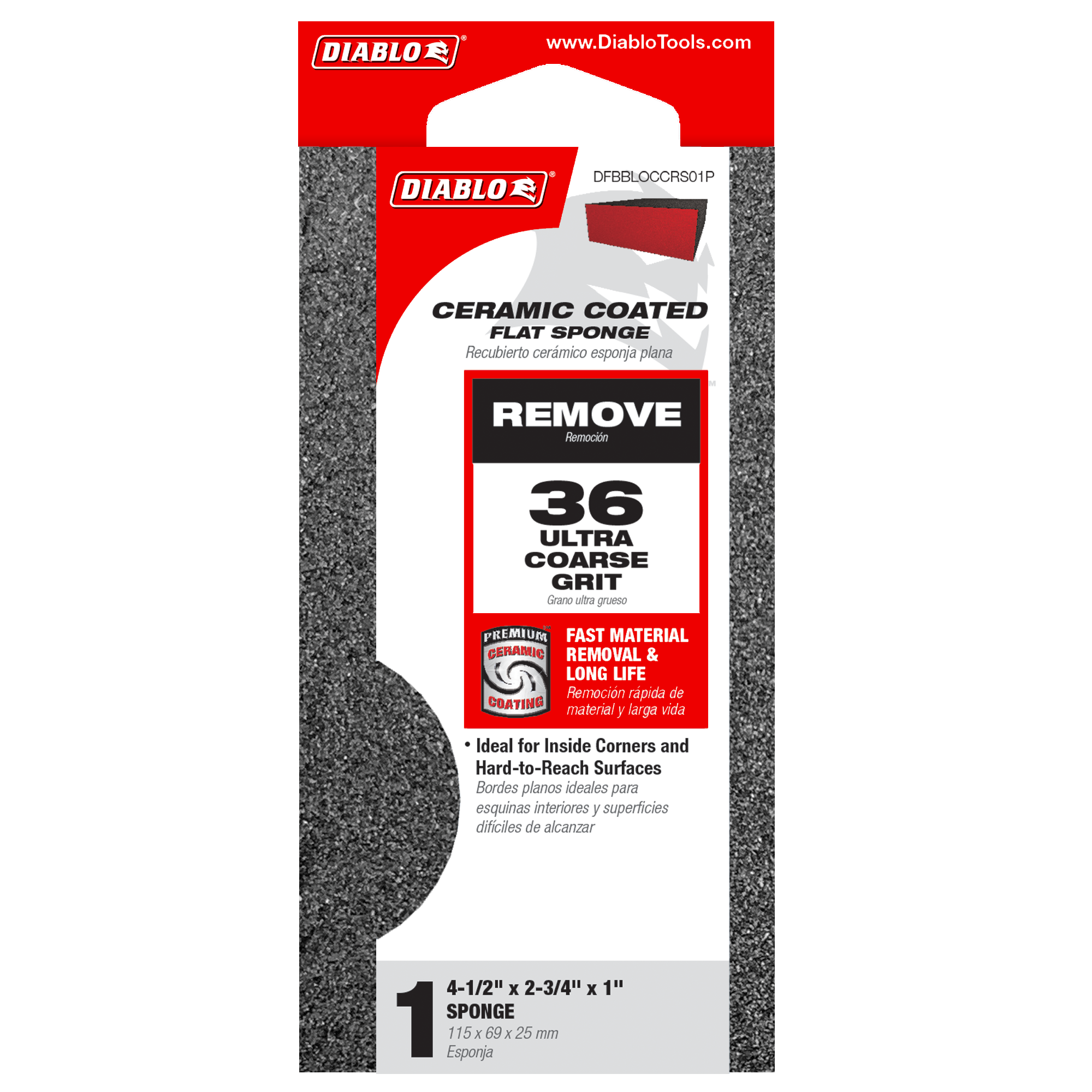 Diablo DFBBLOCCRS01G 4" x 2-1/2" x 1" 36-Grit Flat Edge Sanding Sponge