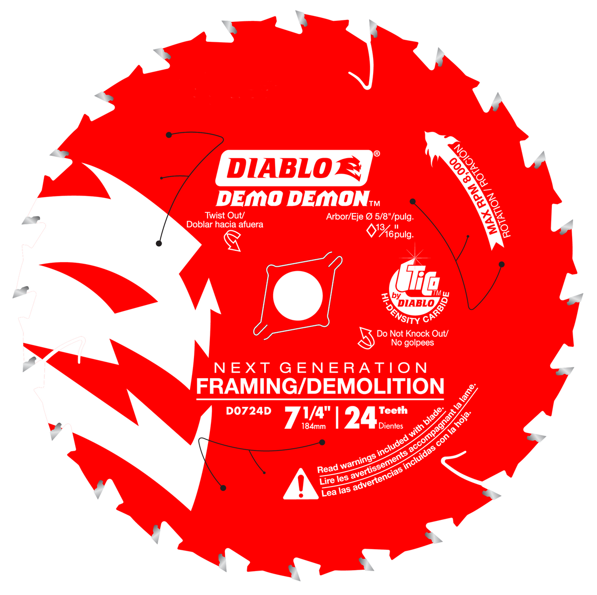 Diablo D0724DA 7-1/4" x 24-Teeth Demo Demon™ Framing/Demolition Saw Blade for Wood