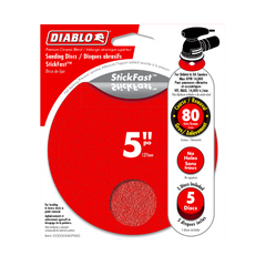Diablo DCD050080P05G 5" 80-Grit StickFast™ ROS Sanding Discs (5-Pack)