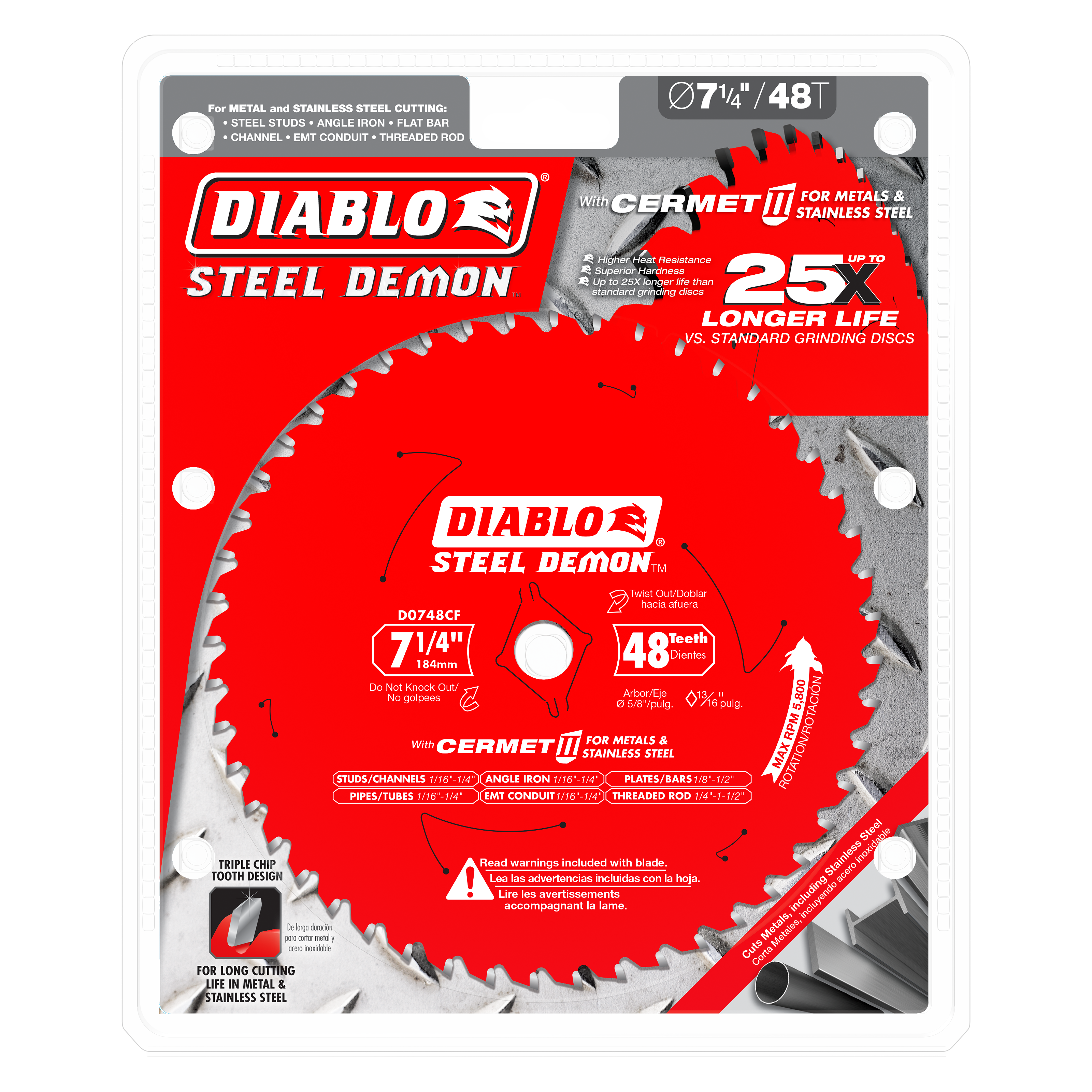 Diablo D0748CFX 7-1/4" x 48 Tooth Steel Demon™ Cermet II Saw Blade for Metals and Stainless Steel