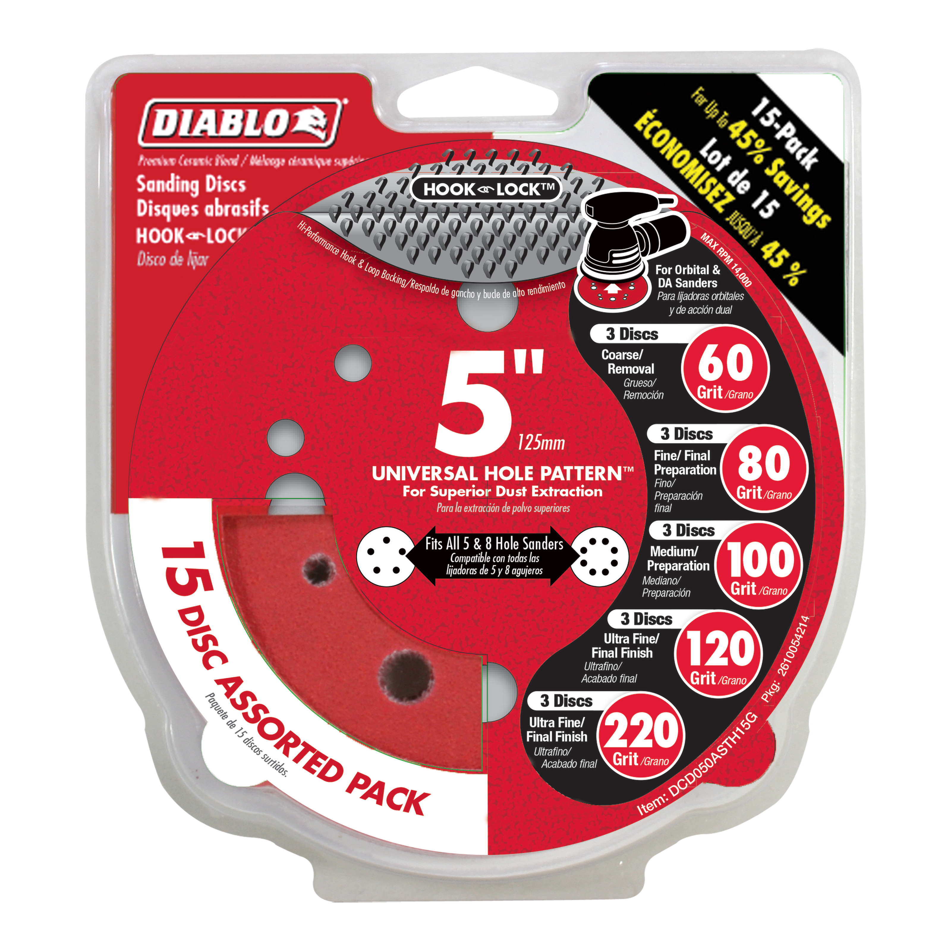 Diablo DCD050ASTH15G 5" Hook & Lock™ ROS Sanding Disc Set (15-Piece)