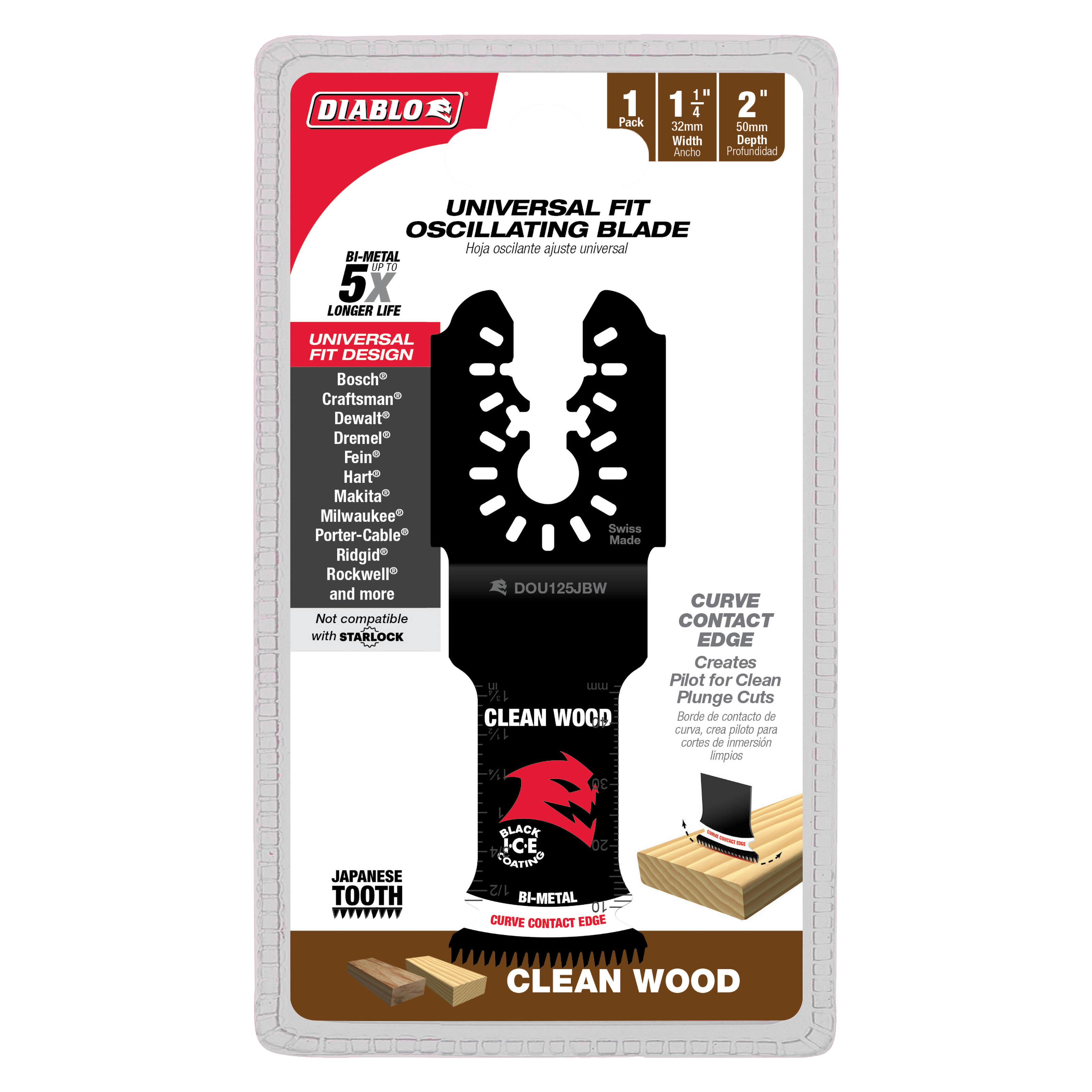 Diablo DOU125JBW 1-1/4" Demo Demon™ Universal Fit Bi-Metal Oscillating Blade for Clean Wood