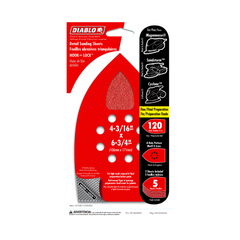 Diablo DCTDET120H05G 4-3/16" x 6-3/4" 120-Grit Hook & Lock™ MegaMouse Detail Sanding Sheets (5-Pack)