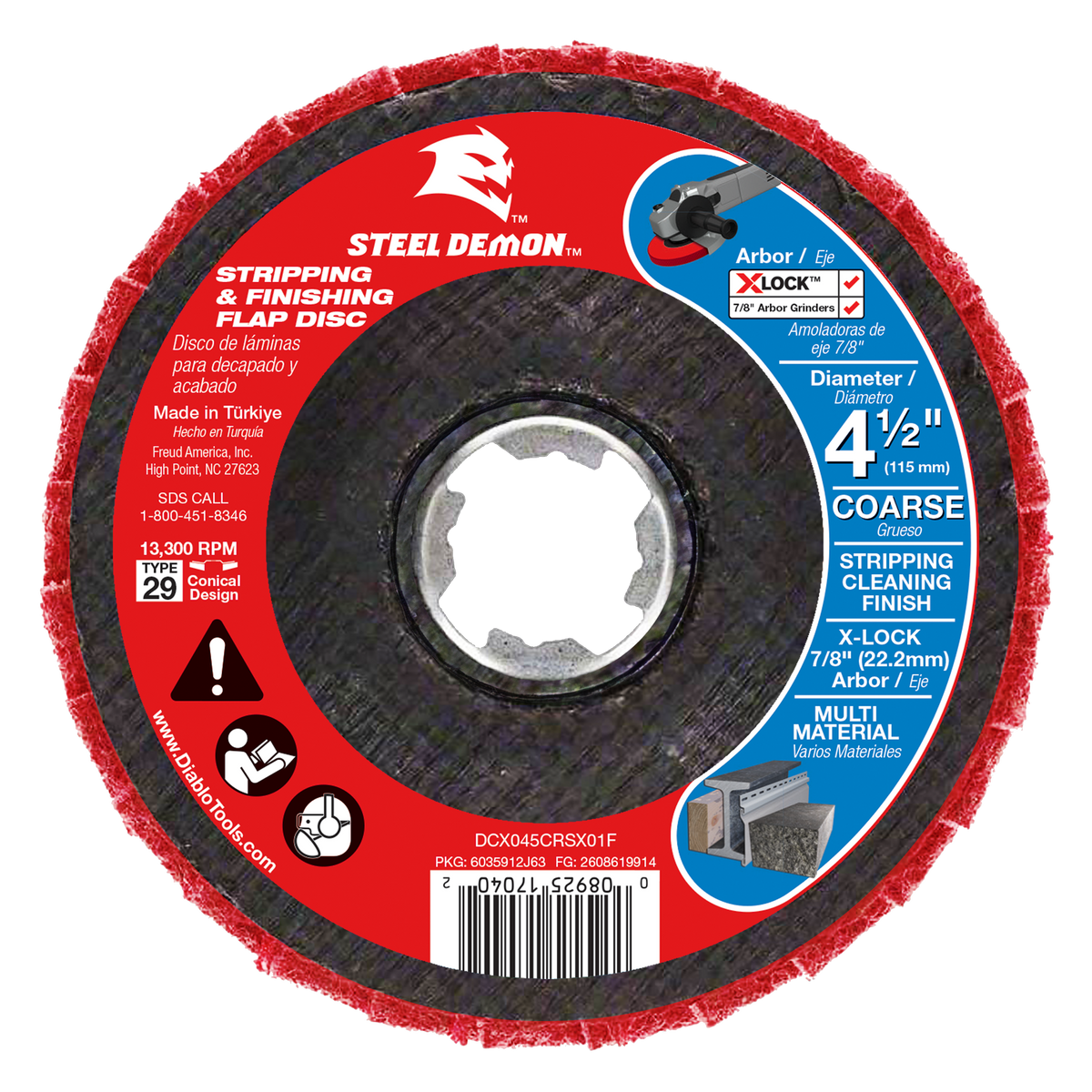 Diablo DCX045CRSX01F Diablo Steel Demon™ 4-1/2" Coarse Stripping and Finishing Flap Disc for X-LOCK™ and 7/8" Arbor Angle Grinders