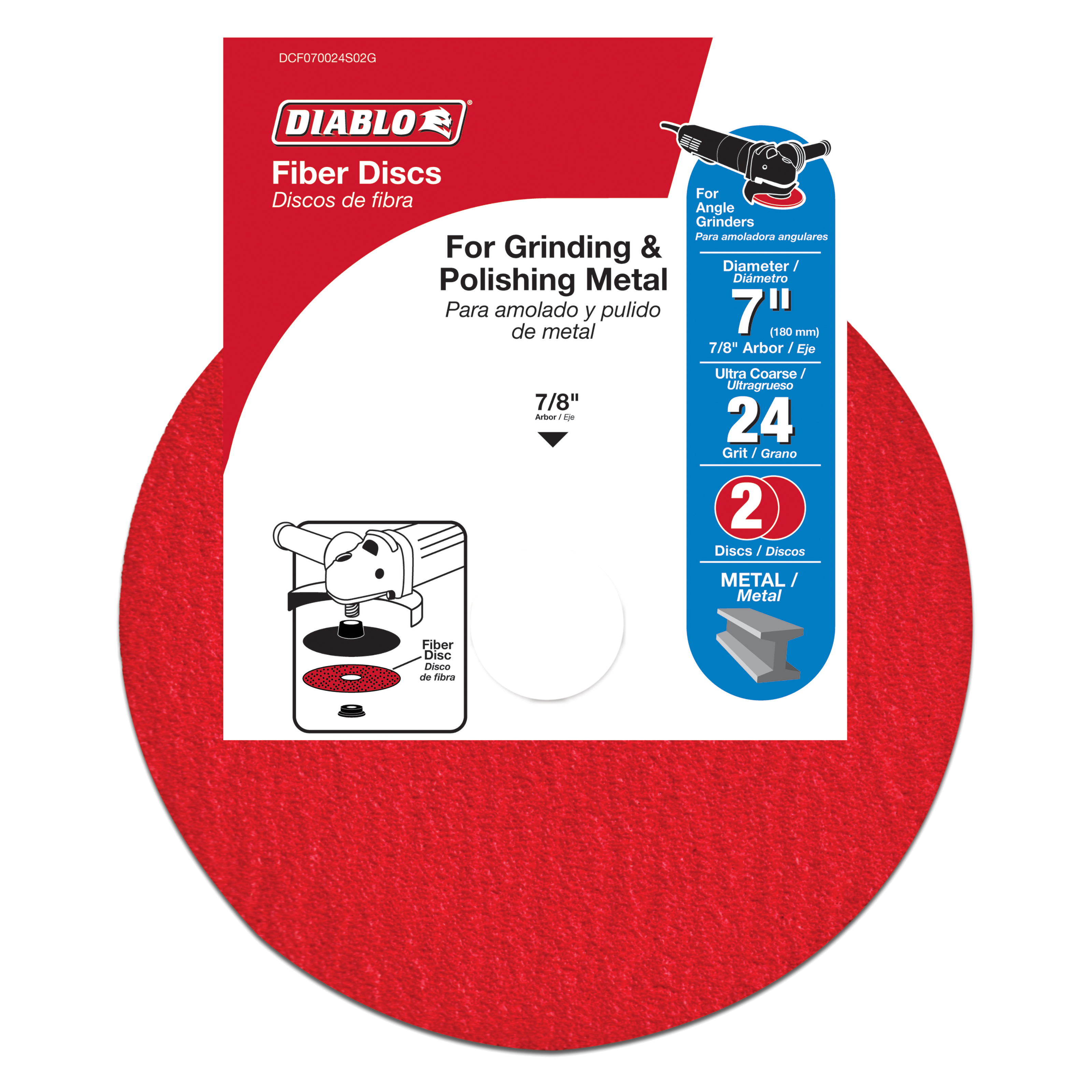 Diablo DCF070024S02G 7" 24-Grit Fiber Discs for Metal (2-Pack)