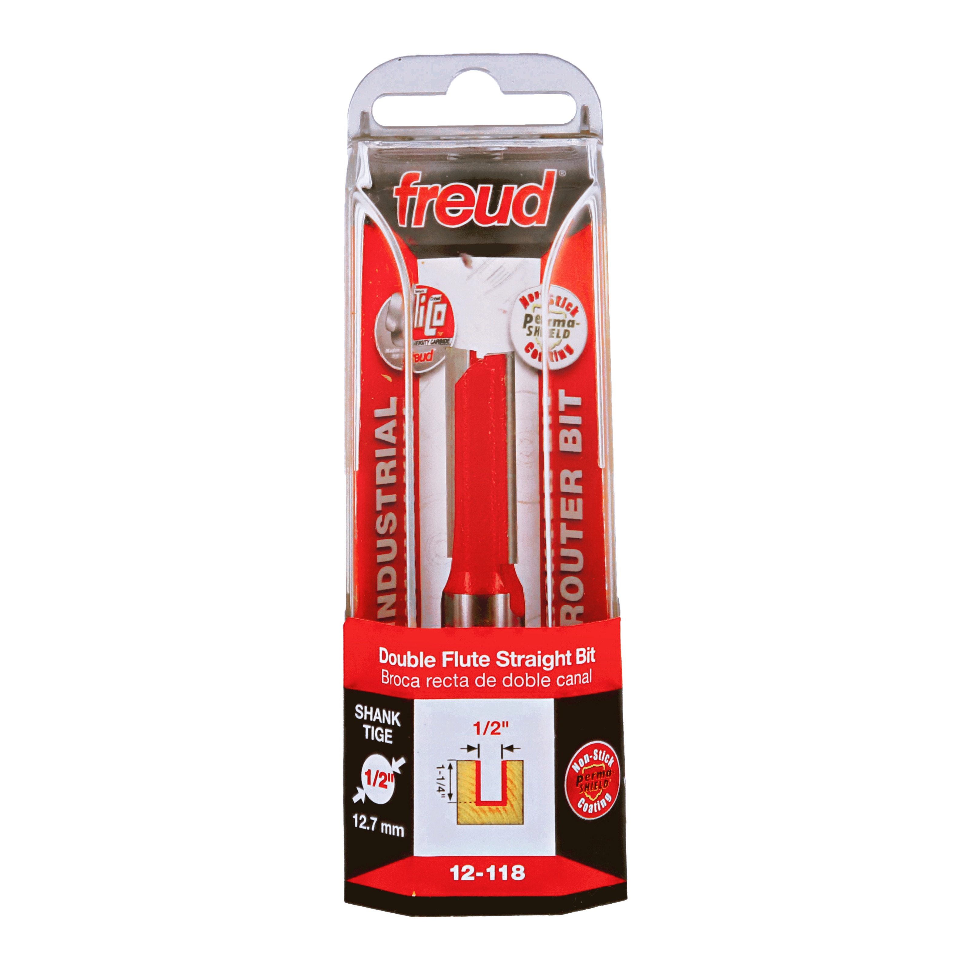 Freud 12-118 1/2" (Dia.) Double Flute Straight Bit (Eclipse Grind)