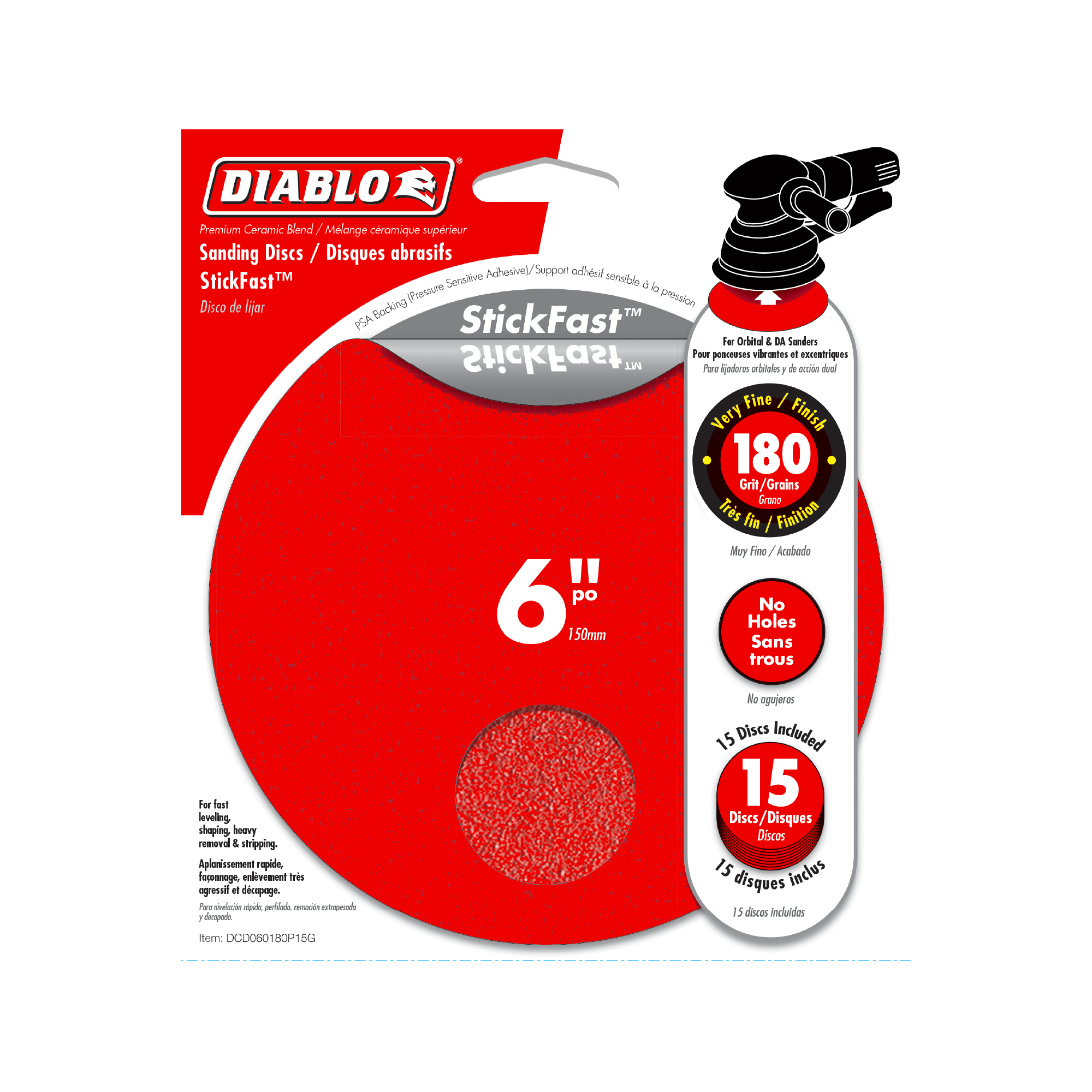 Diablo DCD060180P15G 6" 180-Grit StickFast™ ROS Sanding Discs (15-Pack)