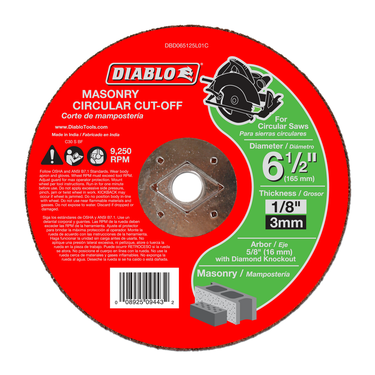 Diablo DBD065125L01C 6-1/2" Carbide Masonry Cut-Off Disc