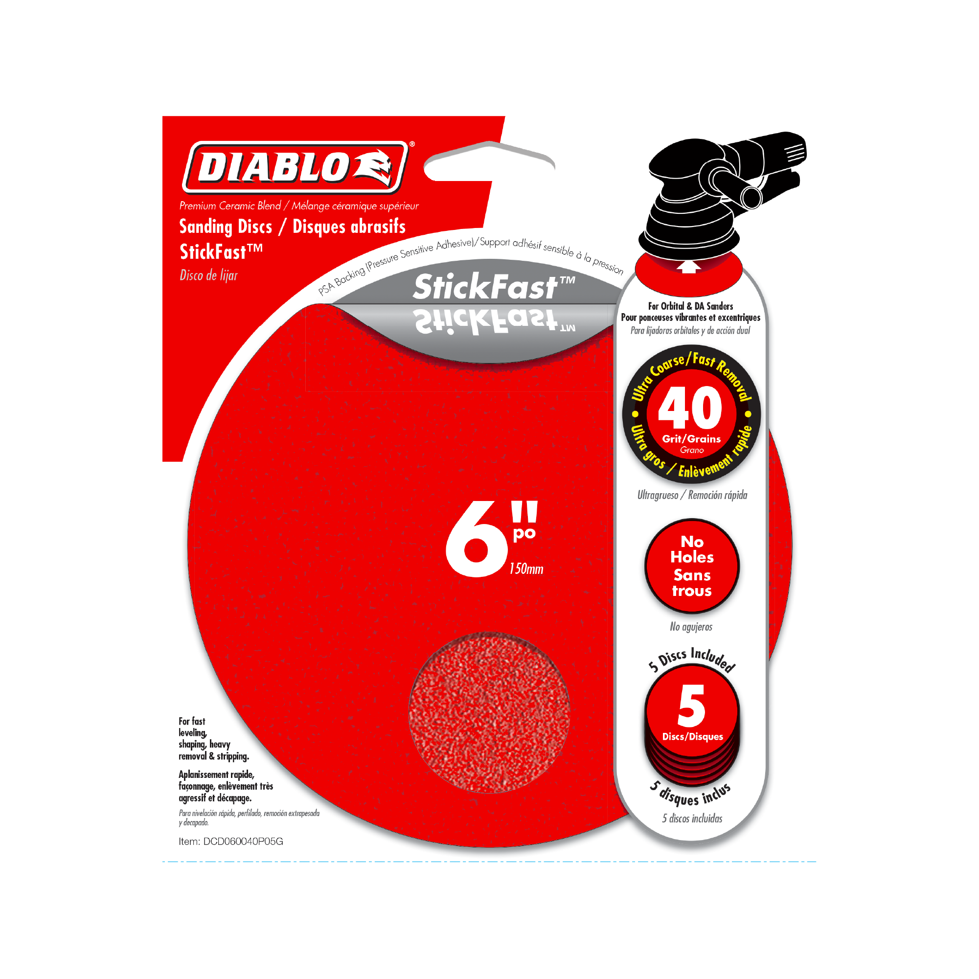 Diablo DCD060040P05G 6" 40-Grit StickFast™ ROS Sanding Discs (5-Pack)