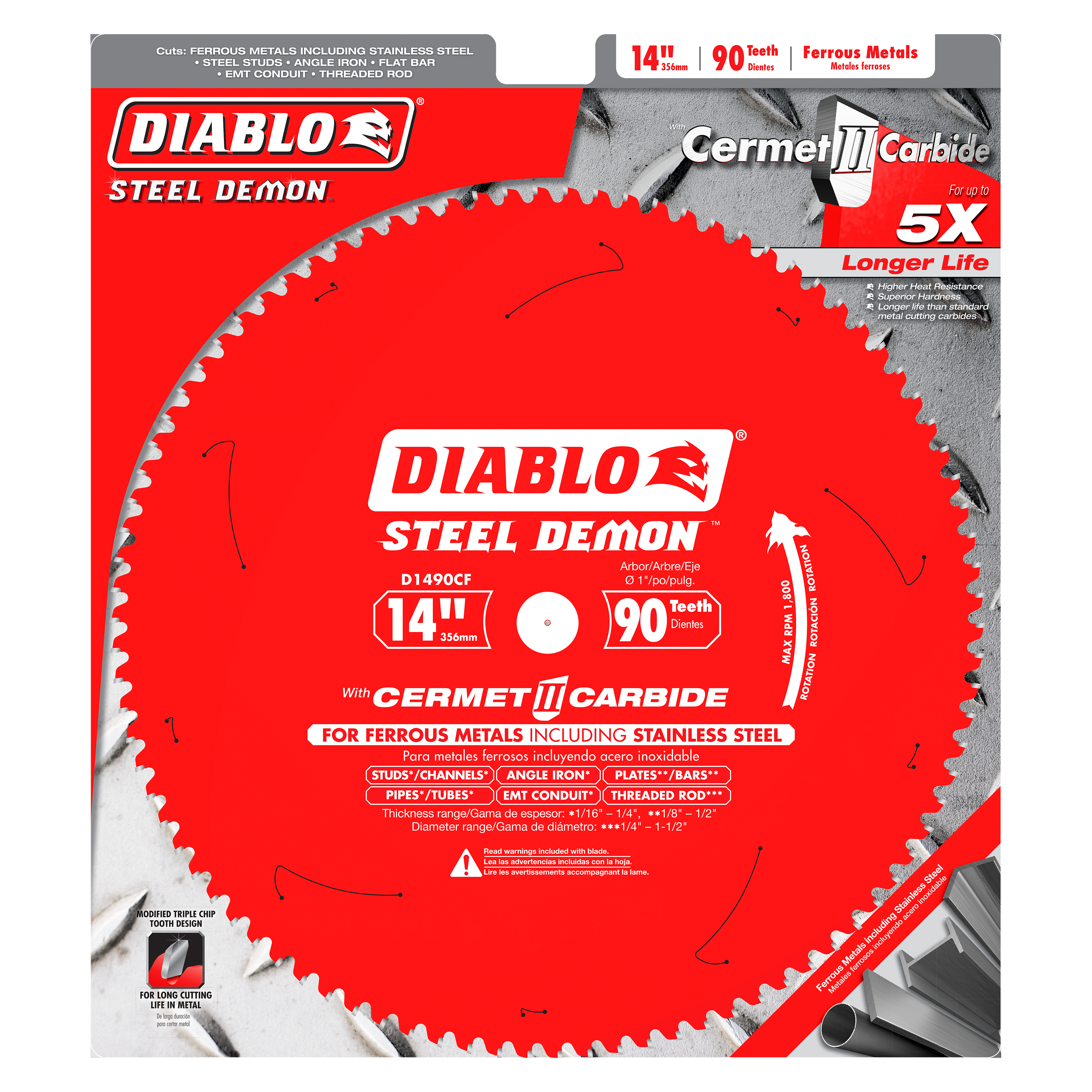 Diablo D1490CF 14" x 90-Teeth Steel Demon™ Cermet II Saw Blade for Thin Metal