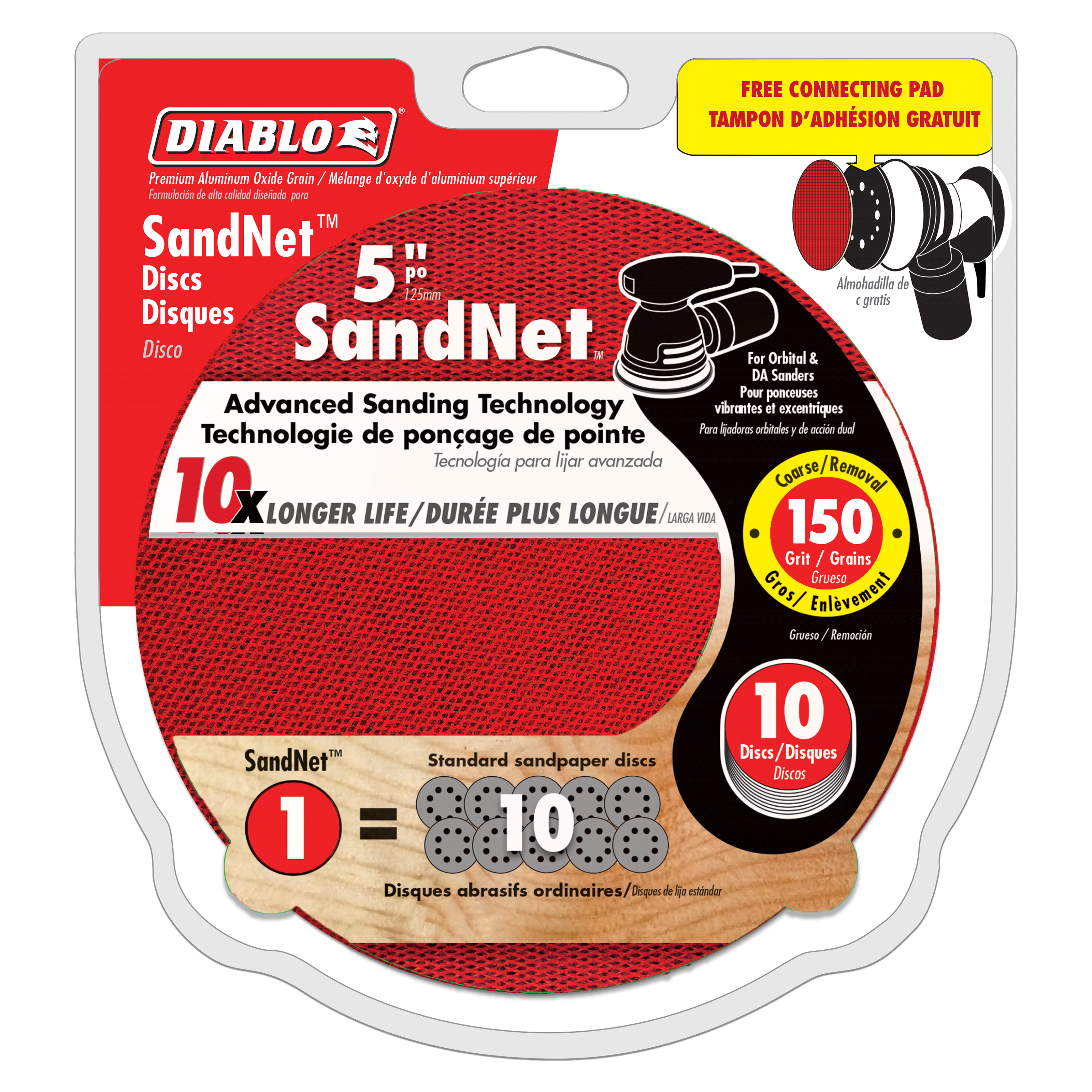 Diablo DND050150H10I 5" 150-Grit SandNET™ Sanding Discs with Connection Pad (10-Pack)