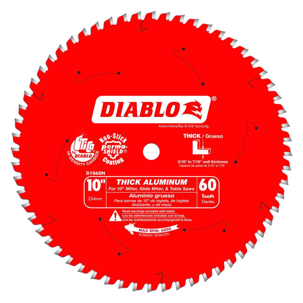 Diablo D1060N 10" x 60-Teeth Saw Blade for Thick Aluminum