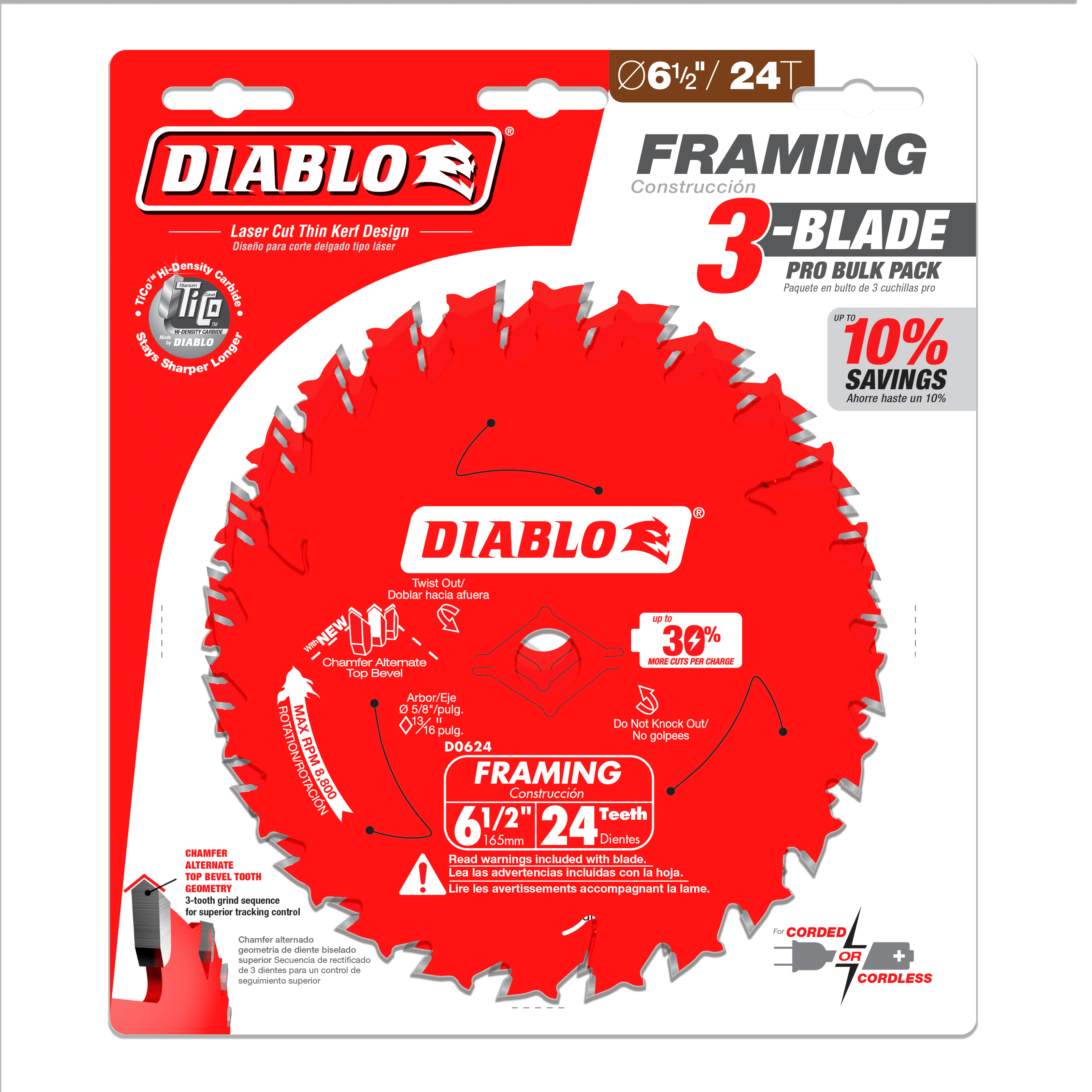 Diablo D0624X3 6-1/2" x 24-Tooth Framing Saw Blades for Wood (3-Pack)