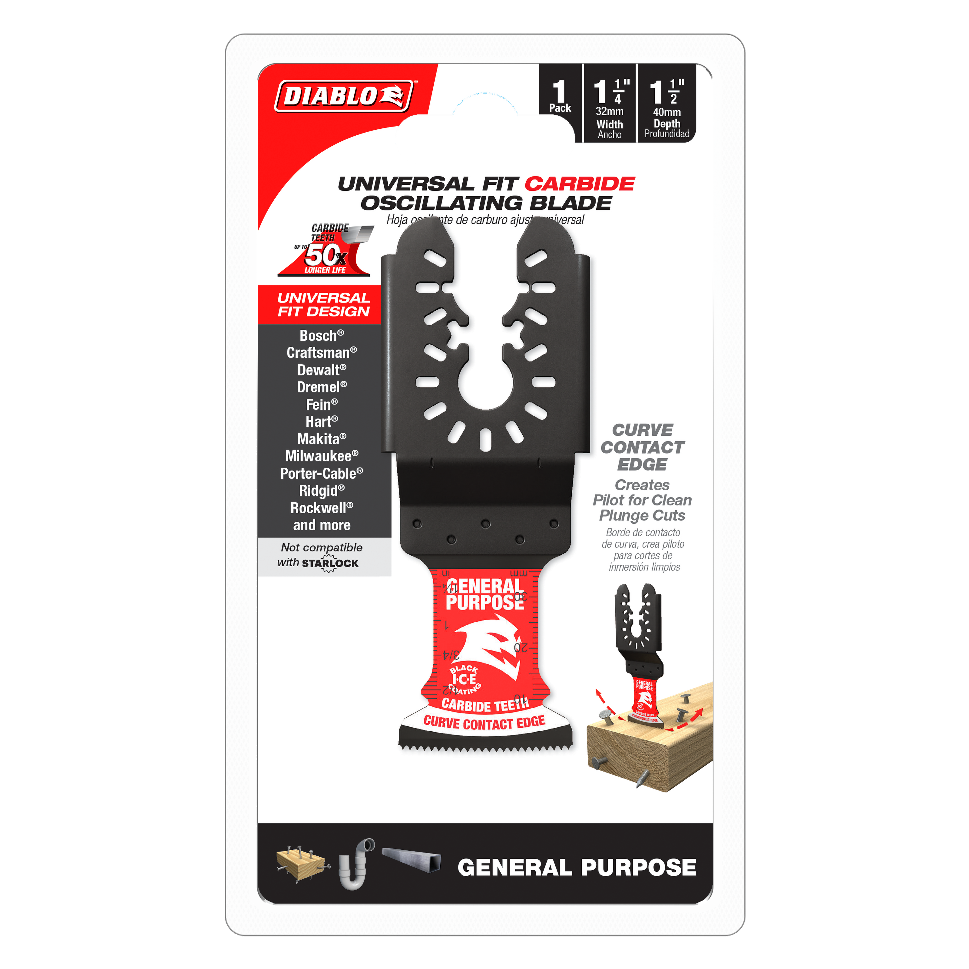 Diablo DOU125CGP 1-1/4" AMPED™ Demo Demon™ Universal Fit Carbide Teeth Oscillating Blade for General Purpose Cuts