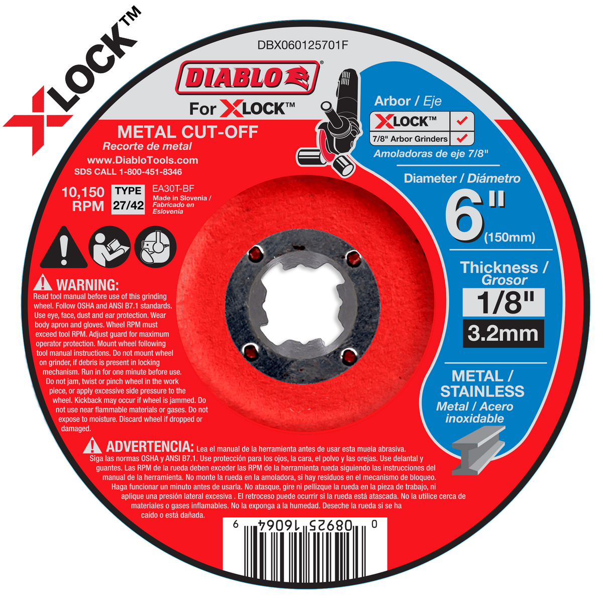 Diablo DBX060125701F 6" Type 27/42 Metal Cut-Off Disc for X-Lock and All Grinders