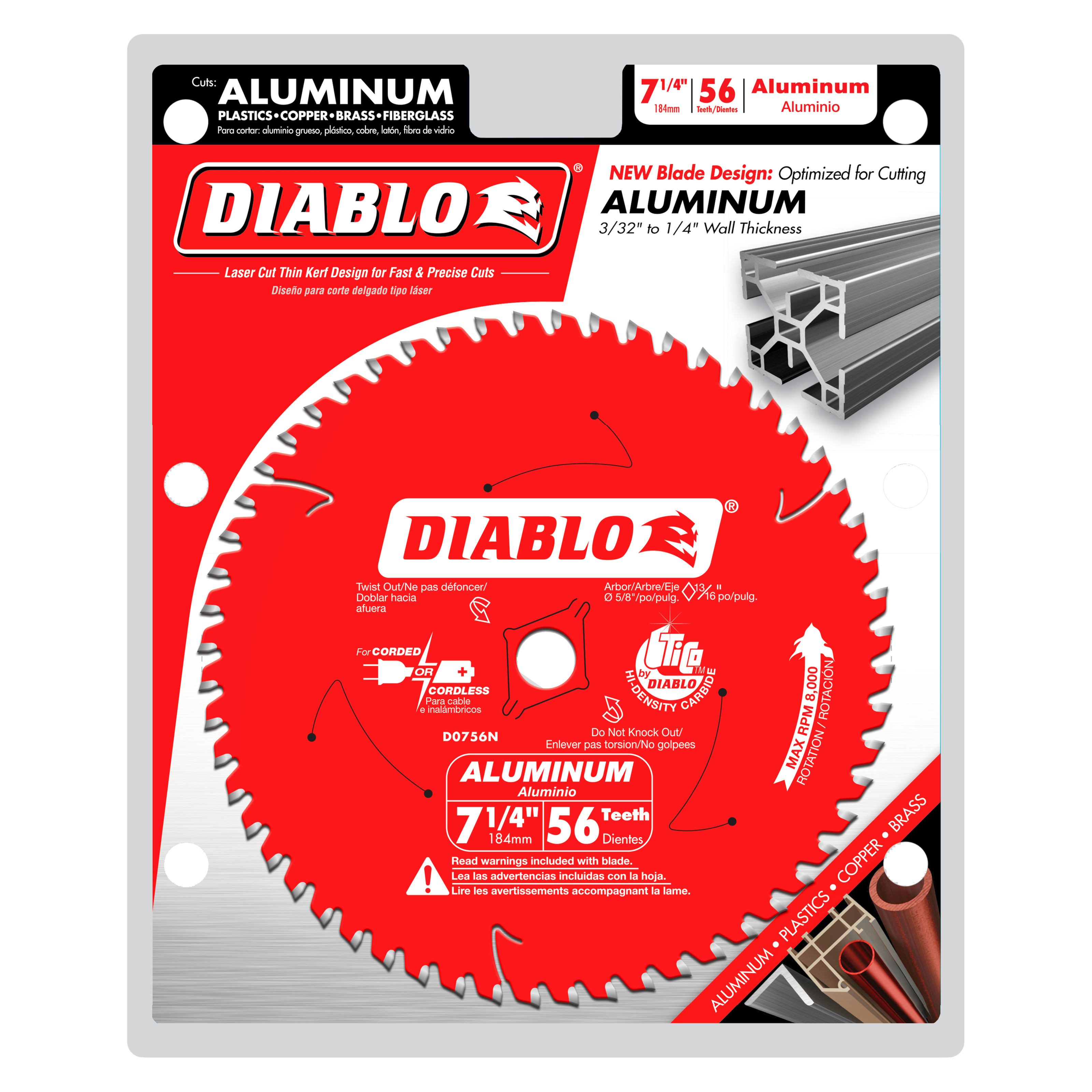 Diablo D0756N 7-1/4" x 56-Teeth Saw Blade for Thick Aluminum