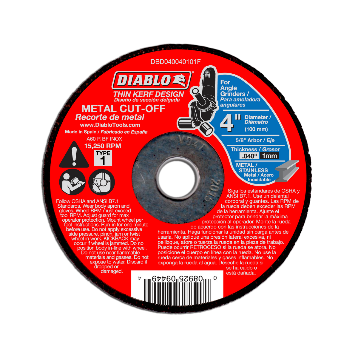 Diablo DBD040040125F 4" Metal Cut Off Disc - Thin Kerf (25-Pack)