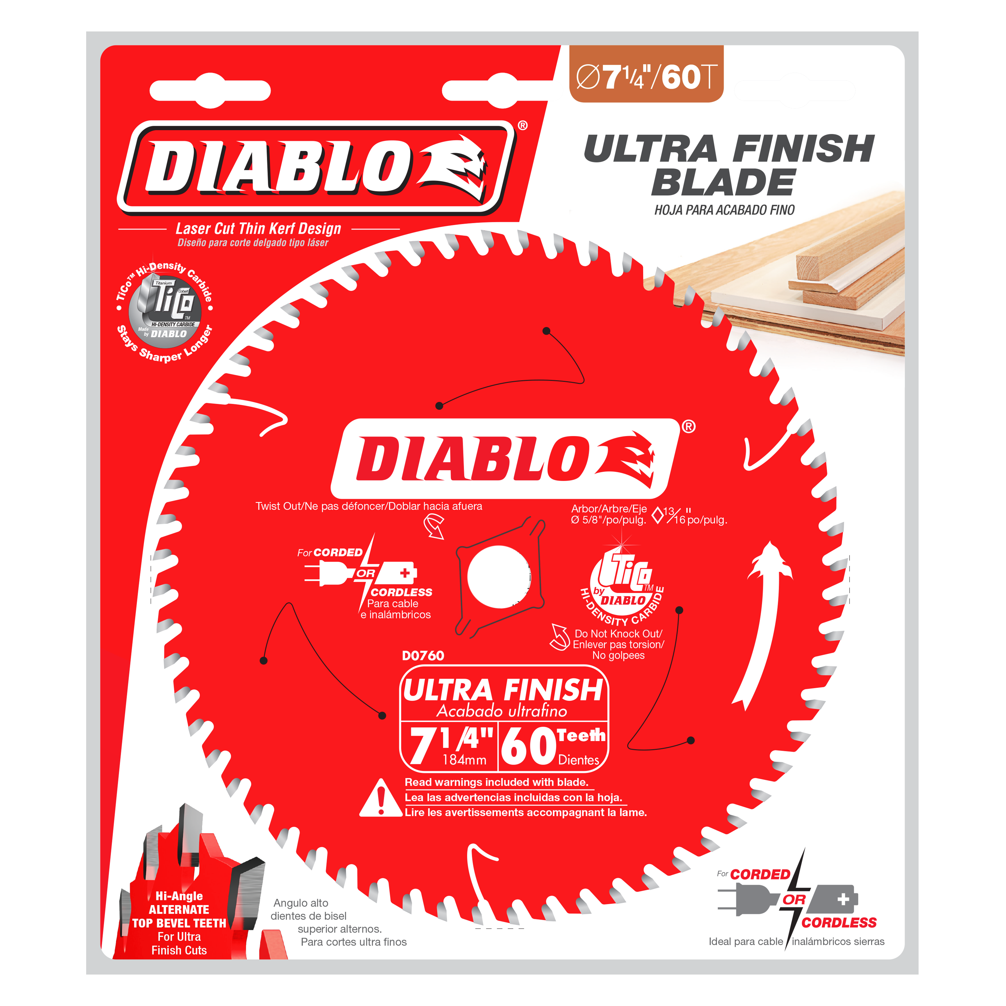 Diablo D0760A 7-1/4" x 60-Teeth Ultra Finish Carbide Saw Blade for Wood