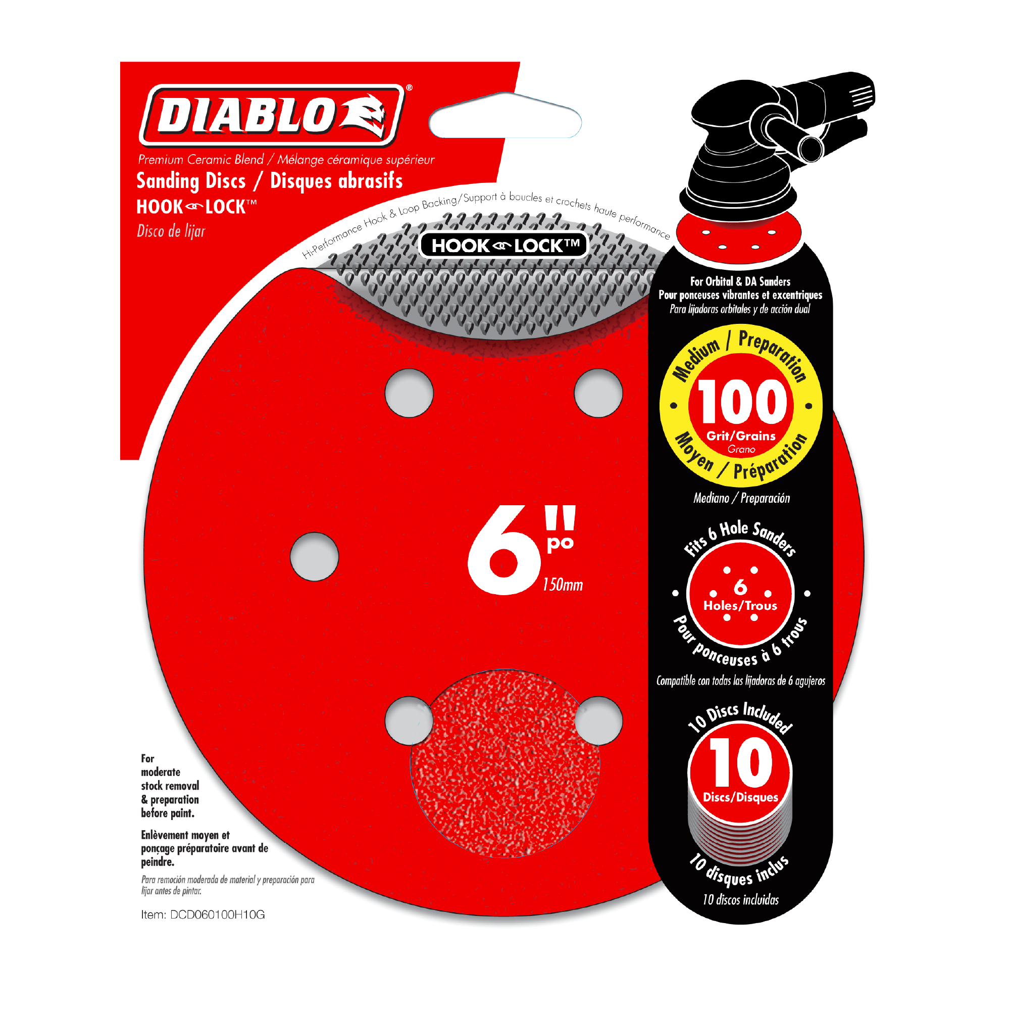 Diablo DCD060100H10G 6" 100 Grit (Medium)  ROS Hook & Lock™ Discs (10-Pack)