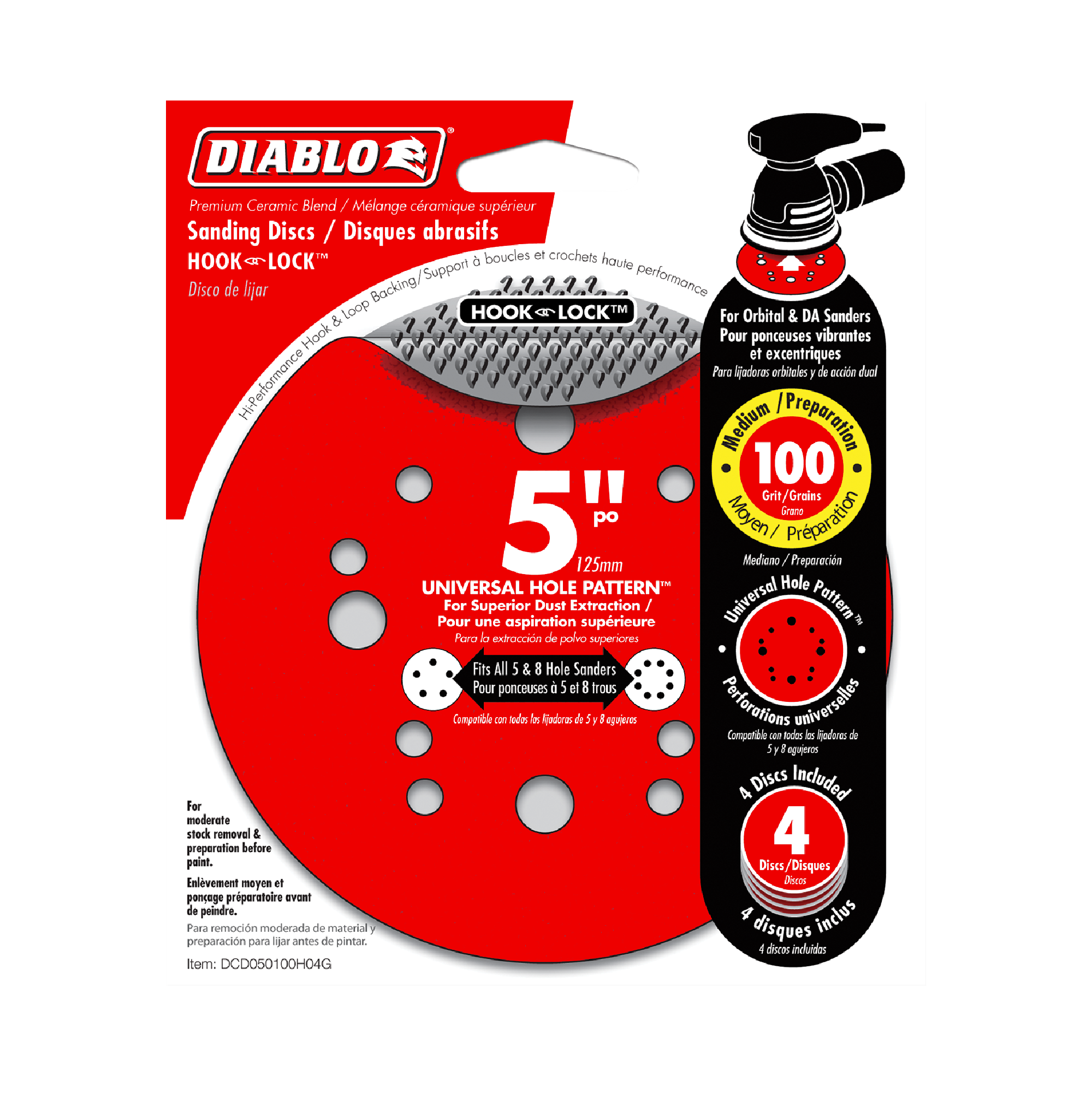 Diablo DCD050100H04G 5" 100-Grit Hook & Lock™ ROS Sanding Discs (4-Pack)