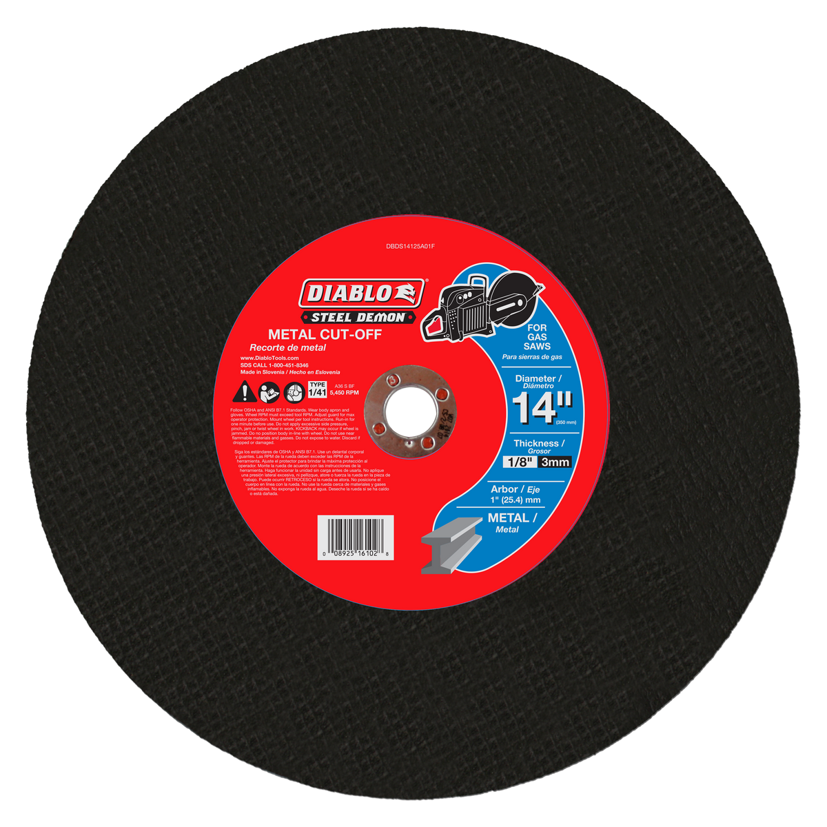 Diablo DBDS14125A01F 14" 1" Steel Demon™ High Speed Metal Cut-Off Disc