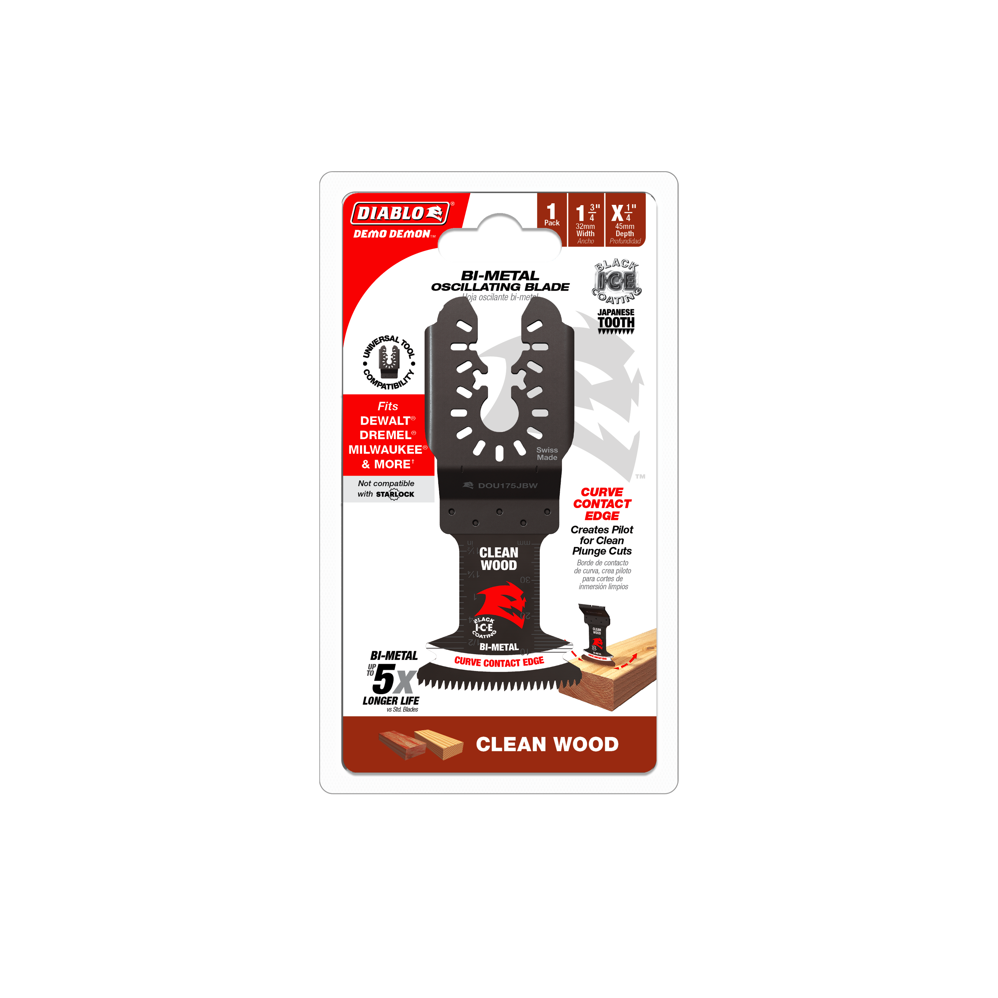 Diablo DOU175JBW 1-3/4" Demo Demon™ Bi-Metal Oscillating Blade for Clean Wood