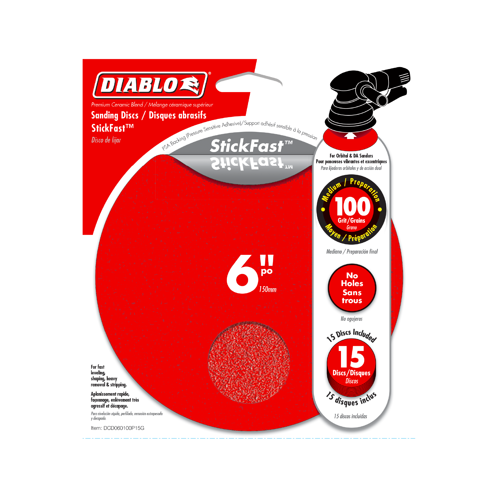 Diablo DCD060100P15G 6" 100-Grit StickFast™ ROS Sanding Discs (15-Pack)