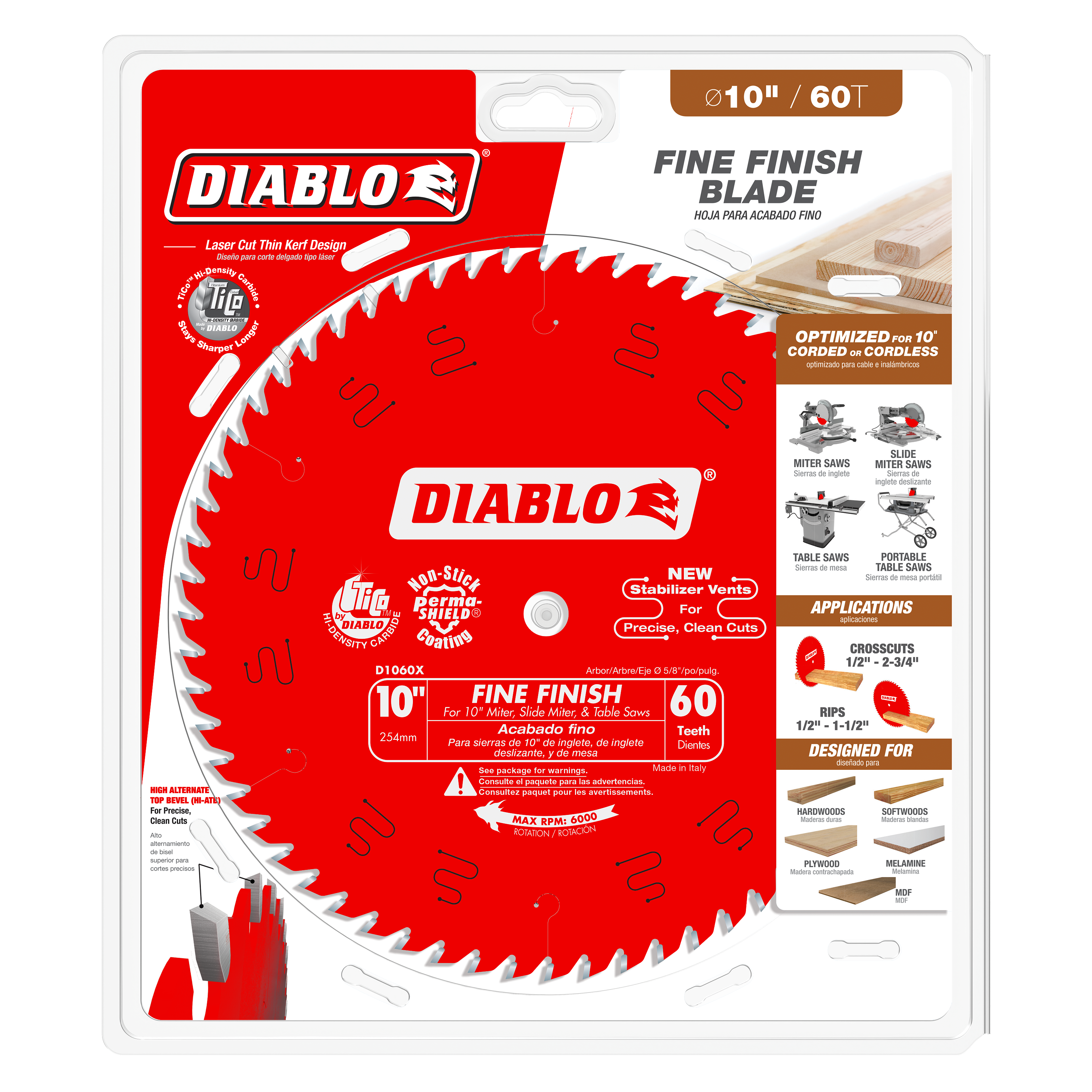 Diablo D1060X 10" x 60-Teeth Fine Finish Saw Blade for Wood