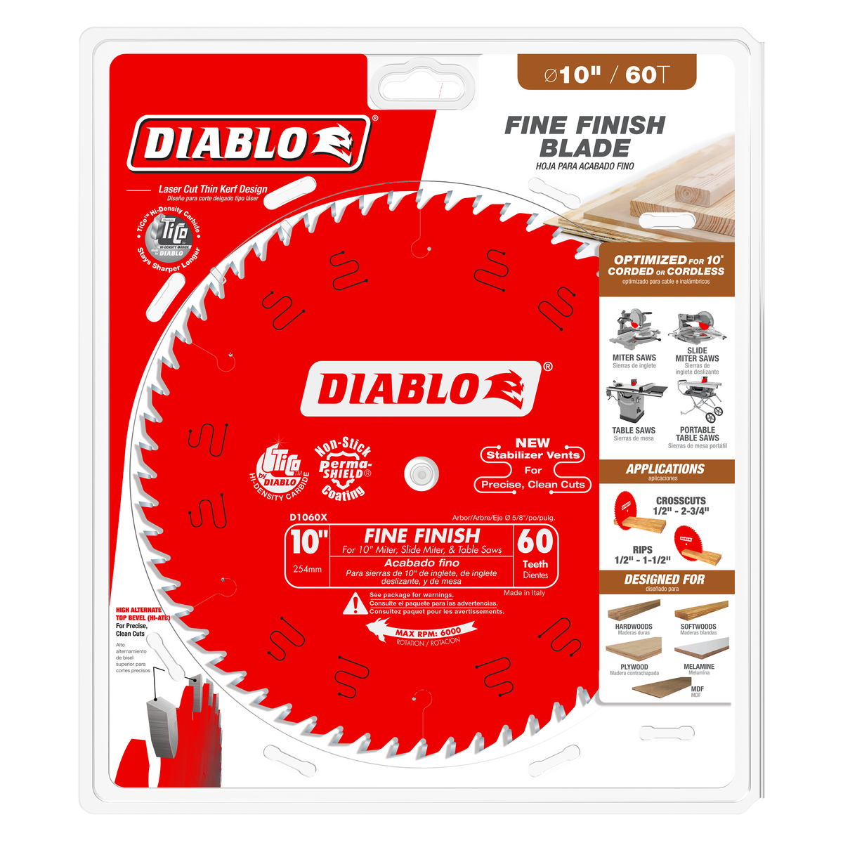 Diablo D1060X 10" x 60-Teeth Fine Finish Saw Blade for Wood