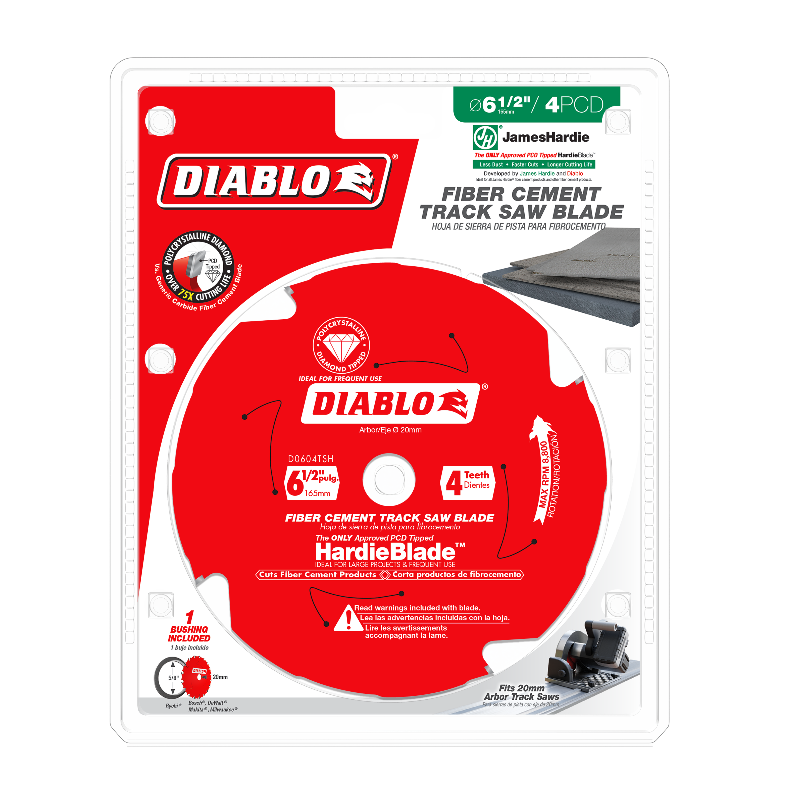 Diablo D0604TSH Diablo 6-1/2" 4-Teeth Track Saw Blade for JamesHardie™ and Fiber Cement