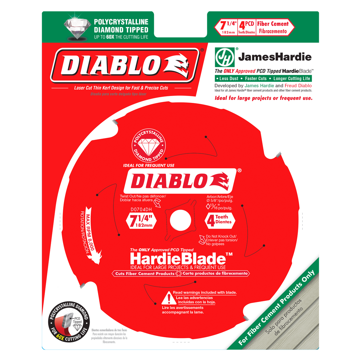 Diablo D0704DH 7-1/4" x 4-Teeth HardieBlade™ Saw Blade for Fiber Cement