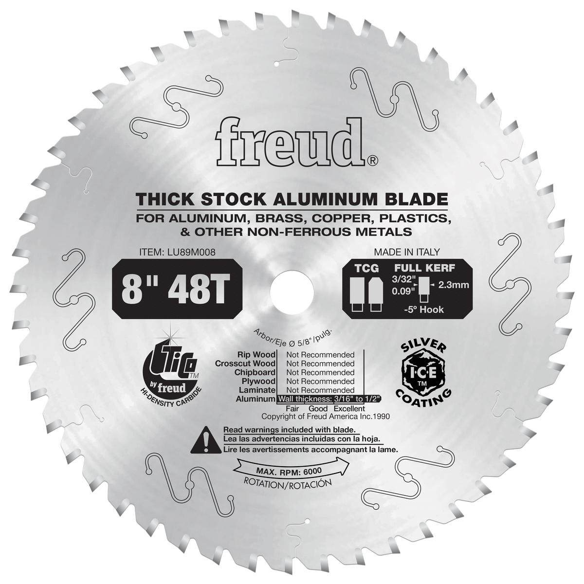 Freud LU89M008 8" Thick Stock Aluminum Metal Blade